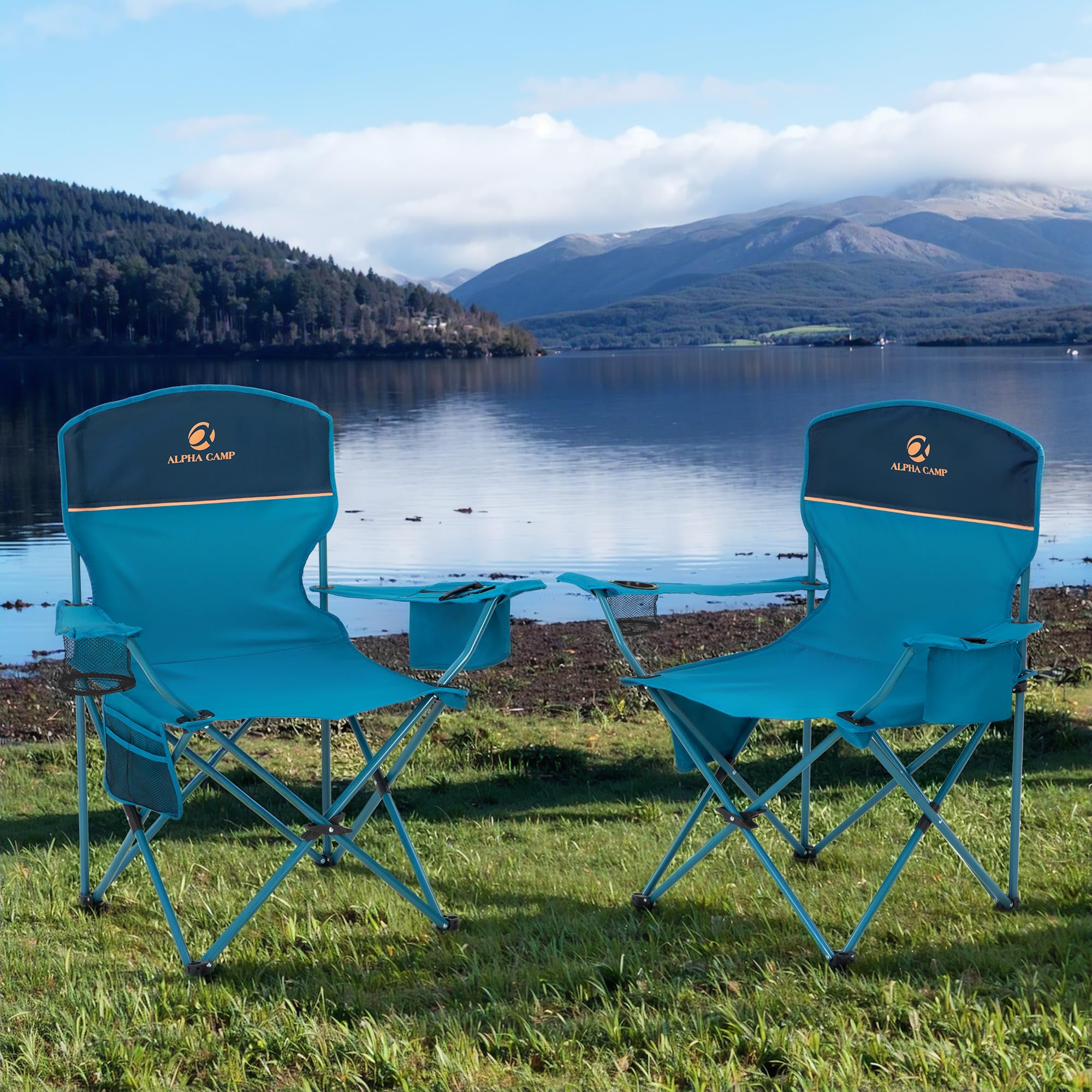 HIGH POINT SPORTS 2 Pack Portable Camping Chair for Adults, Folding Outdoor Camp Chair Lightweight Lawn Chairs Folding Collapsible Chair for Camping, Tailgates, Beach, Blue, Support 225lbs
