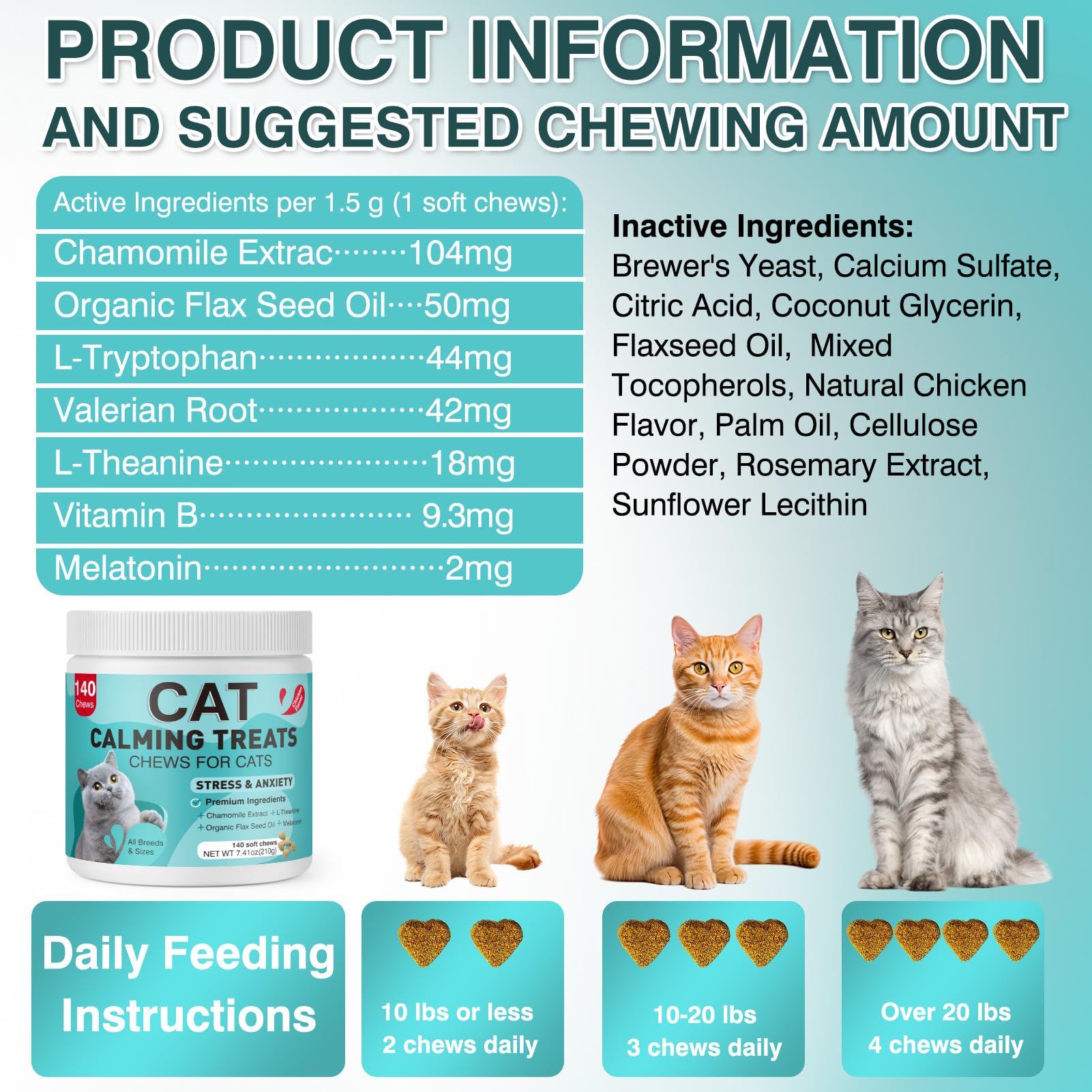 MNQAXZ Cat Calming Treats, 140 Soft Chews to Relieve Anxiety, Stress & Prevent Bites, Perfect for Travel & Veterinary Visits, Soothing Calming Care for Indoor Cats Chicken Flavor 7.41 OZ - image 6