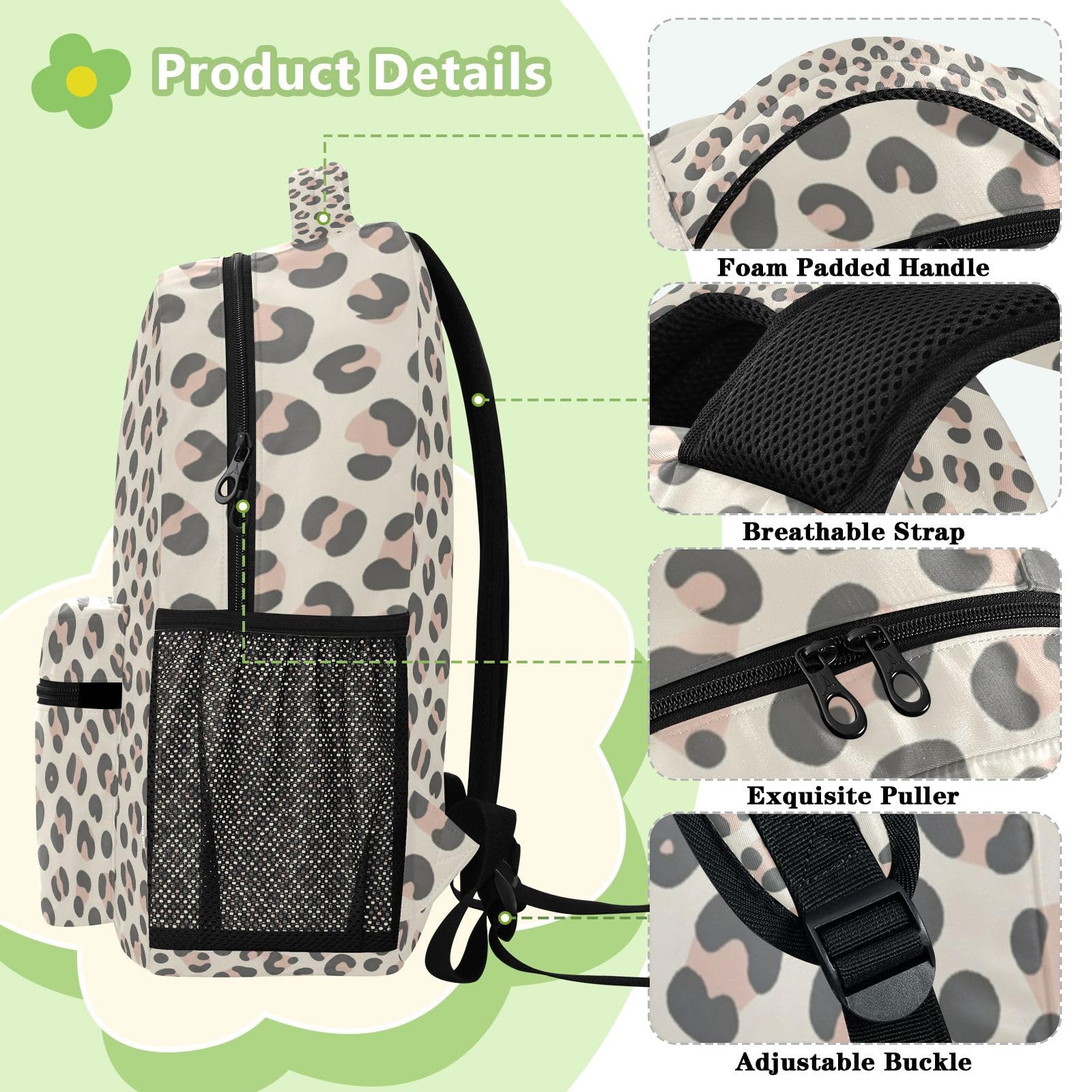 FRODOTGV Torba na co dzień lekka przenośna konstrukcja regulowane wyściełane paski na ramię dla uczniów do codziennego użytku rozmiar S, Taupe Leopard, M, Casual