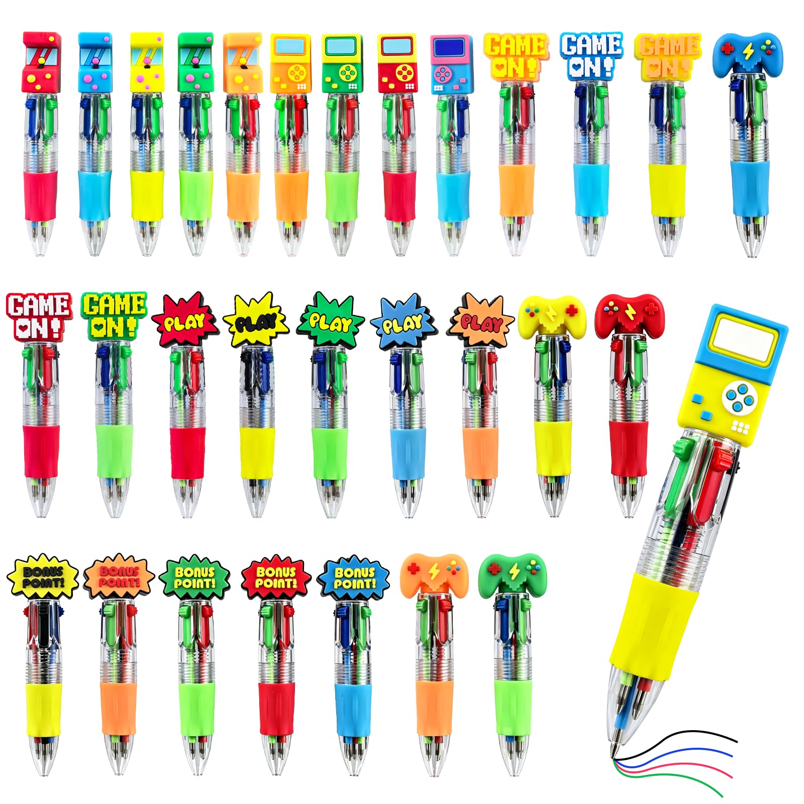 TEYIAN 30Pcs Multicoloured Pens 4 in 1 Cute Mini Pens Retractable Ballpoint Pen Novelty Party Bag Fillers Party Favours
