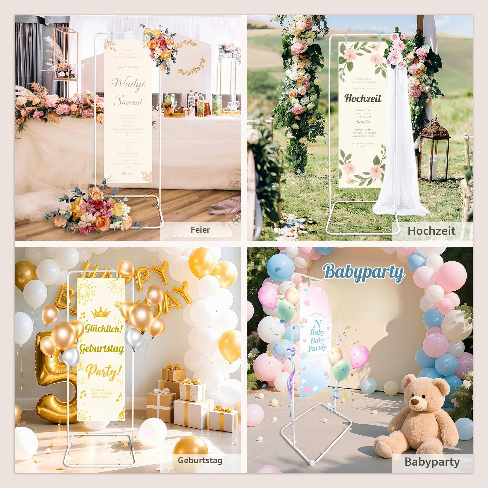 Hochzeits-Willkommensschild-Halter, verstellbare Staffelei für Hochzeitsschilder, Ständer und Sitztafeln, Metall-Staffelei für Schilder, Empfang, goldfarbener Willkommensschild-Halter für Party