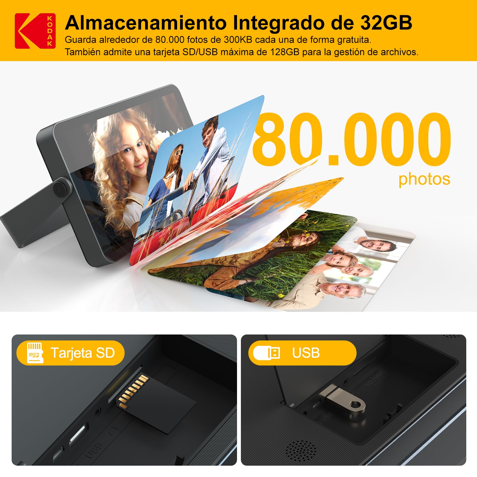 KODAK Marco de Fotos Digital WiFi de 10.1 Pulgadas con Batería de 4000mAh, Pantalla Táctil IPS G+G de 1920x1200, Compartir por WiFi, Memoria de 32 GB Integrada, Rotación Automática, Marco Metálico