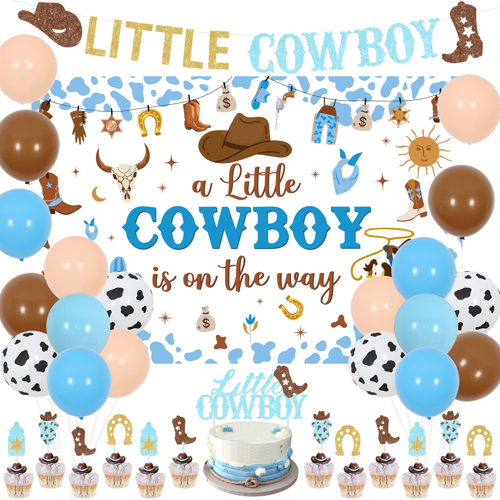 Amazon.com: Sursurprise Little Cowboy Baby Shower Decorations, A Little ...