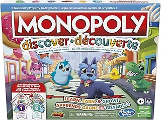 Monopoly Discover Board Game for Kids Ages 4+, Fun Game for Families, 2-Sided Gameboard, 2 Levels of Play, Playful Teaching Tools for Families (English & French)