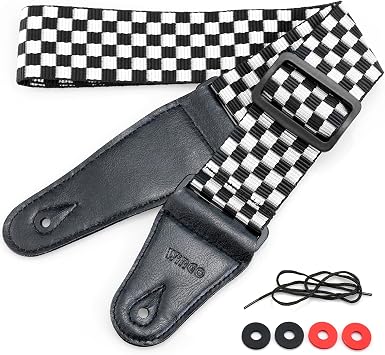 WINGO Guitar Strap, Soft Nylon Guitar Straps for Bass, Electric & Acoustic Guitars, with 4 Pcs Silicone Strap Locks - Black & White.
