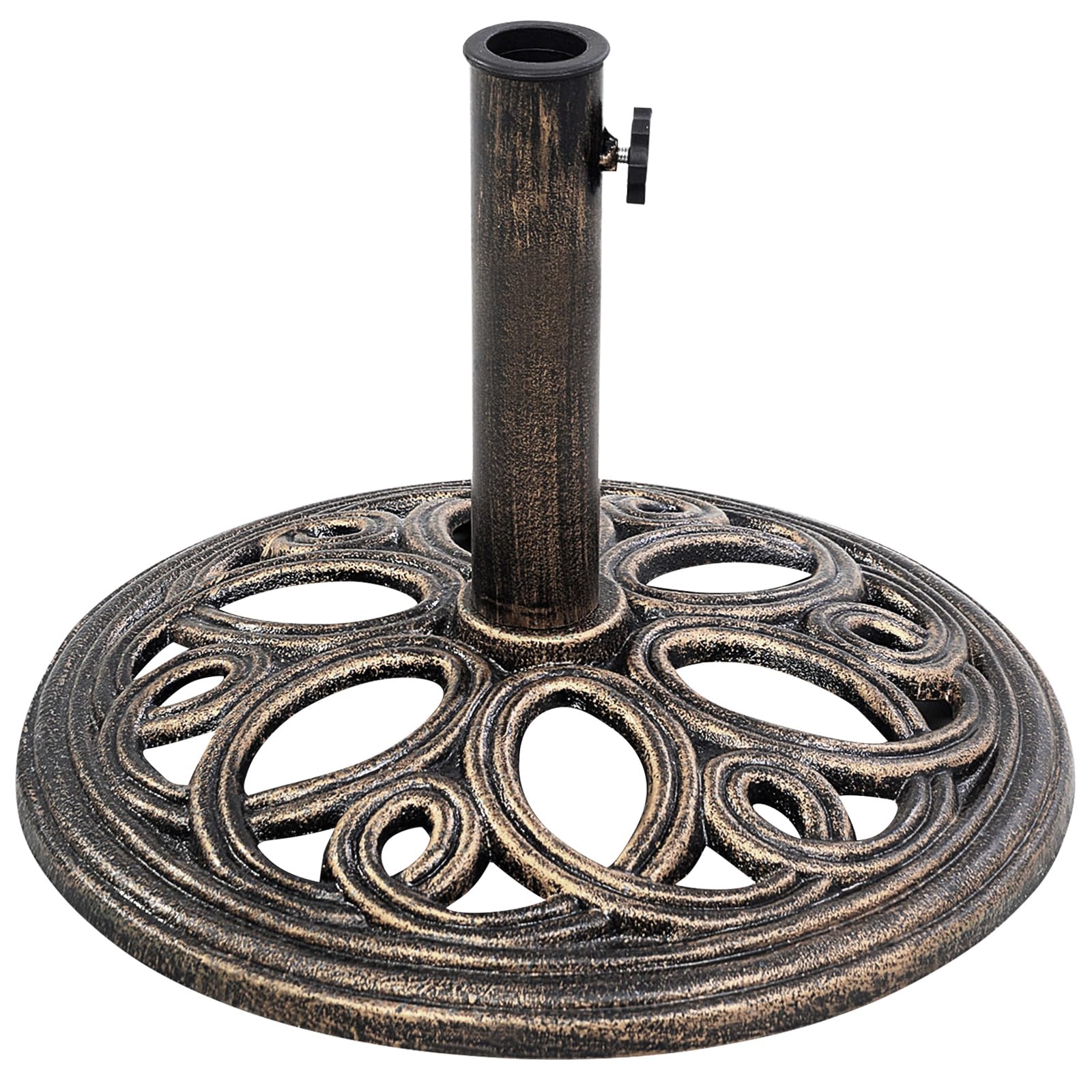 Tangkula 22 lbs Heavy Duty Umbrella Base, Round Parasol Holder with 3 Adapters for ?1.38/?1.57/?1.9 Pole, Cast Iron Umbrella Base Stand with Beautiful Decorative Pattern, Easy Setup