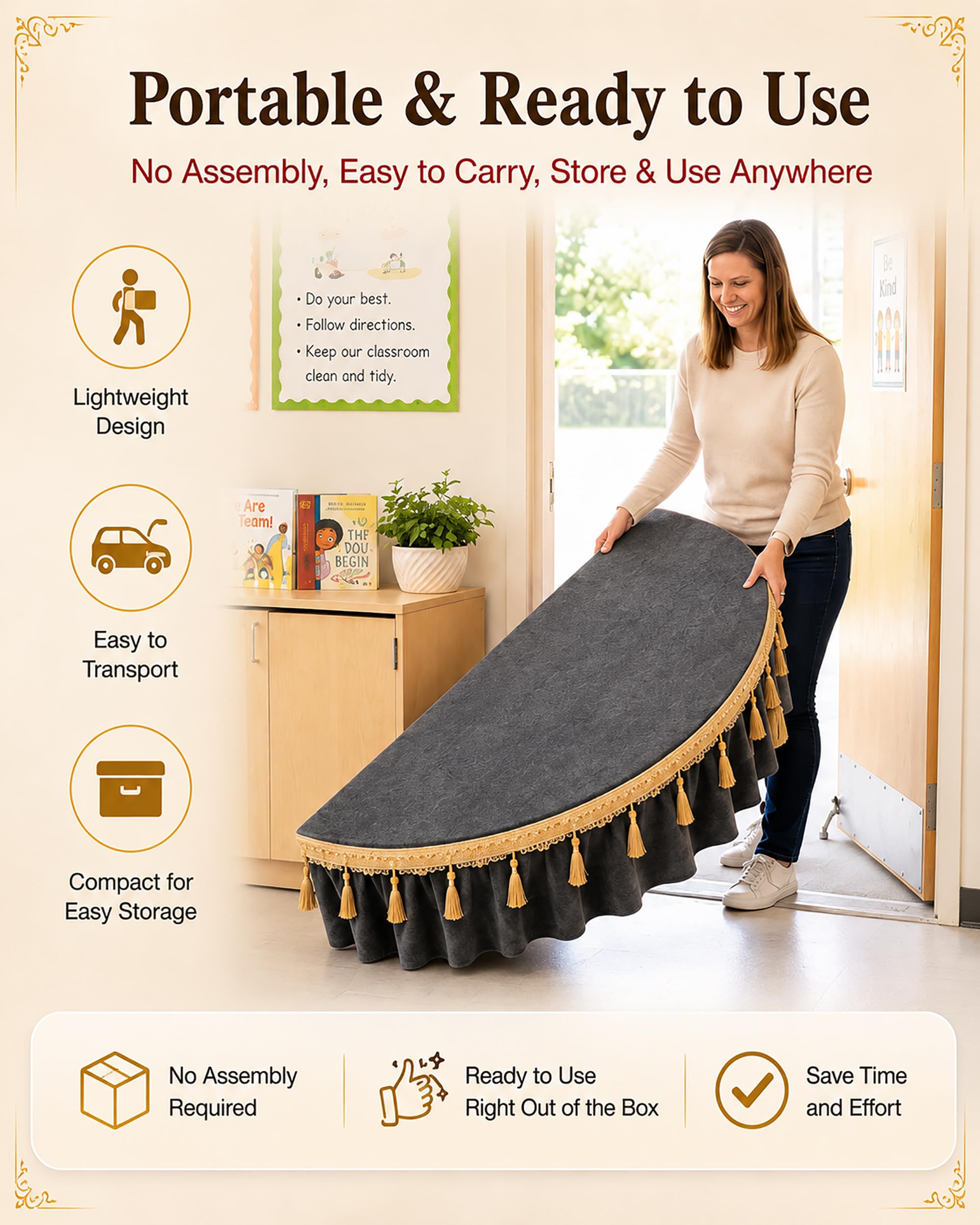 Plataforma De Escenario Portátil con Funda Terciopelo Lavable, Plataforma De Escenario Semicircular, Alta Capacidad De Carga, Miniescenario para Discursos Públicos Y Canto,1.5m