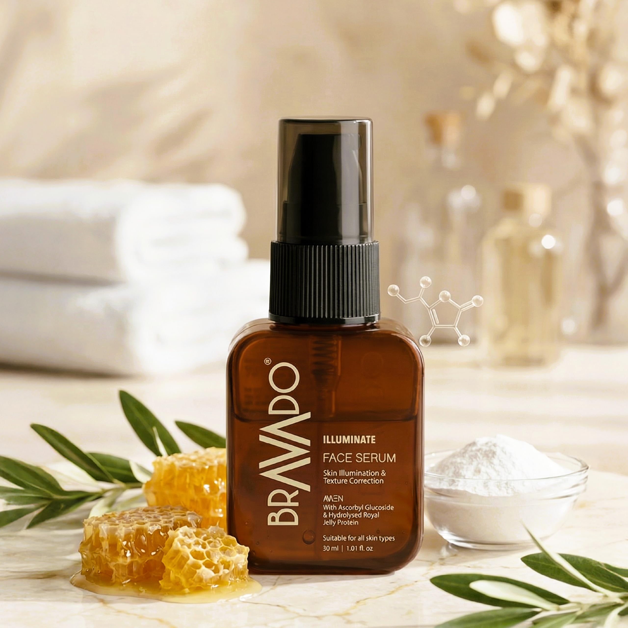 BRAVADO Illuminate Face Serum for Glowing Skin | Brightening & Dark Spot Reduction | With Vitamin C, Oleuropein, Ascorbyl Glucoside & Royal Jelly Protein | Lightweight Daily Serum for Even Tone & Skin Repair | 30ml 4