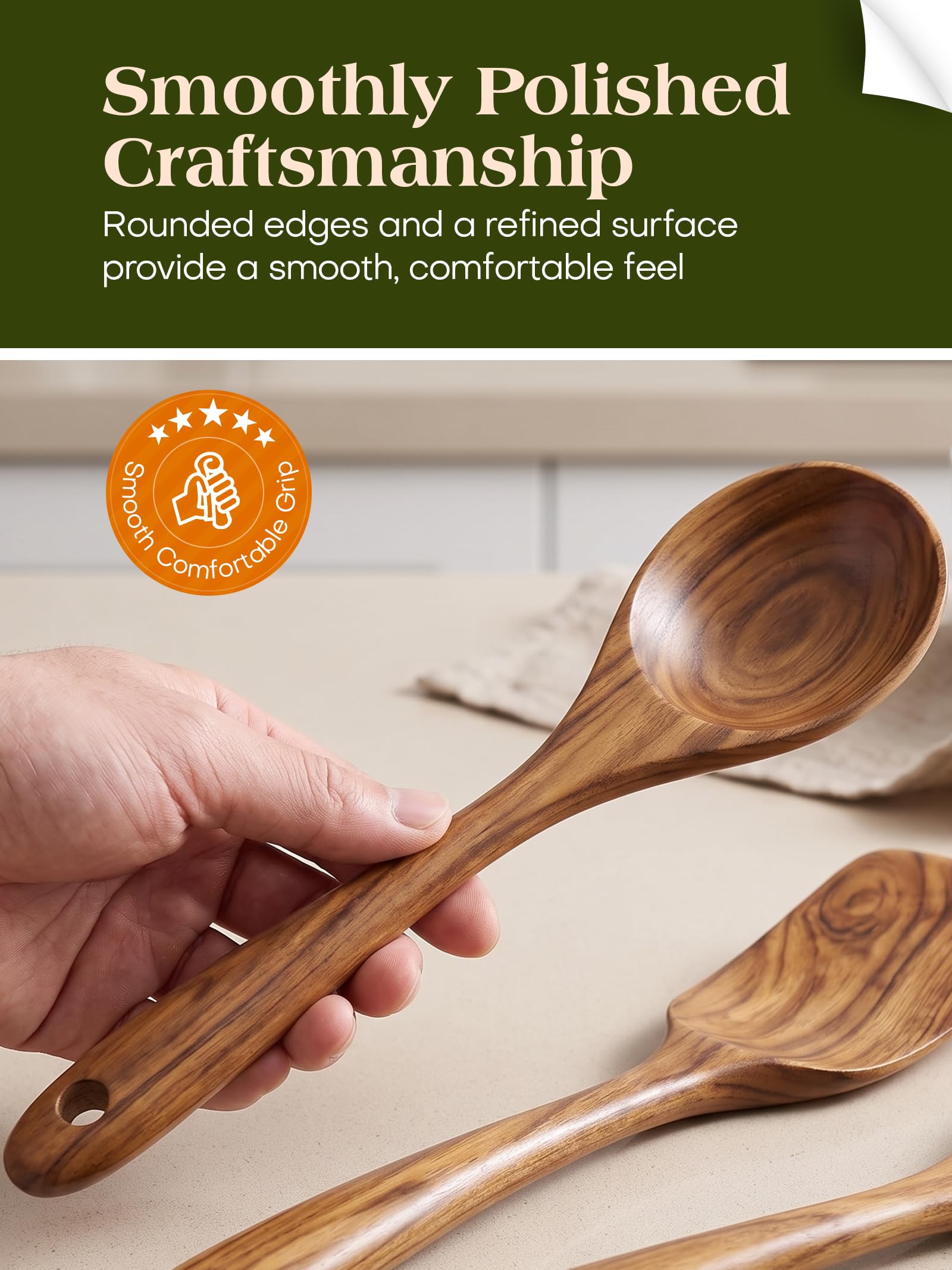 Set di utensili da cucina con supporto, utensili da cucina in legno per cucinare, utensili da cucina in legno di teak naturale, set di utensili da cucina in legno con spatola e mestolo (11)