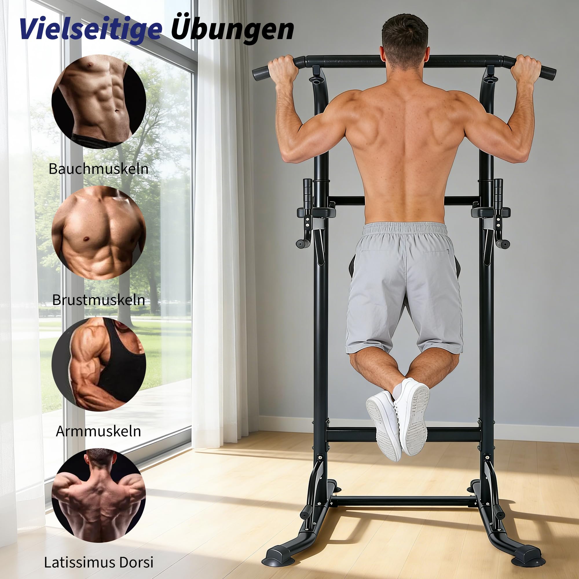 Power Tower Multifunktion Dip-Station - Klimmzugstange Freistehend - Pull Up Station keine Bohrung Krafttraining für Home-Gym