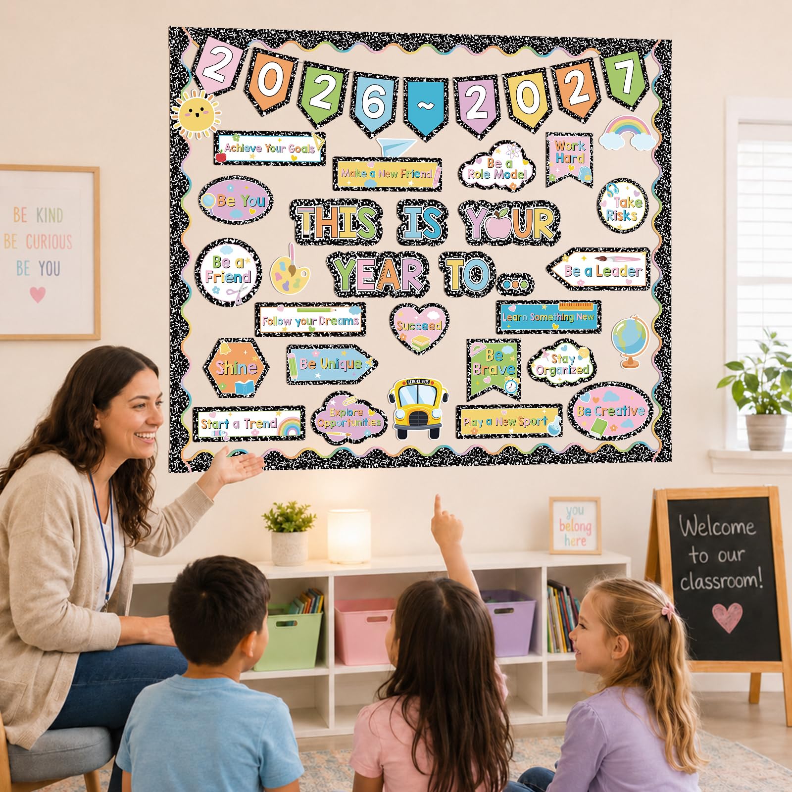 Juego de 72 tableros de anuncios para el regreso a clases 2026-2027, este es tu año para decorar con cuaderno de composición, recortes motivadores para la escuela, oficina, aula, pizarra, decoración
