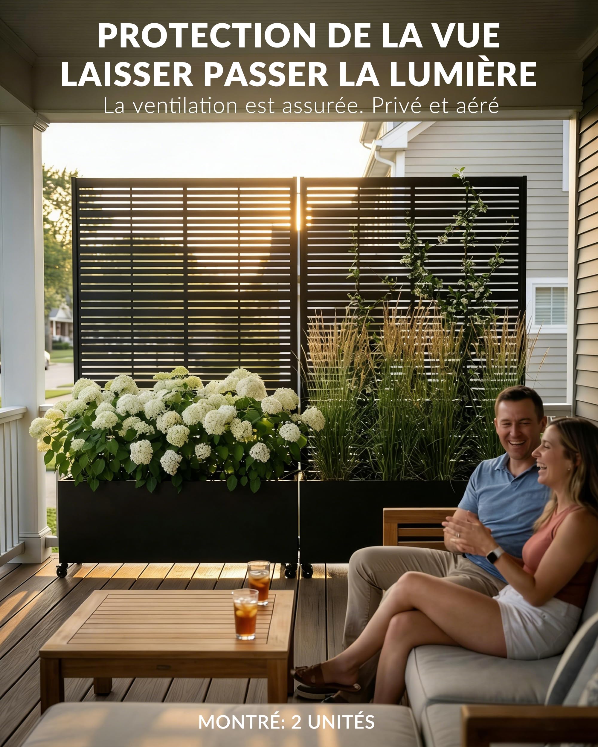 Carré Potager avec Brise-Vue, Jardinière en Métal avec Treillis et roulettes, Bac à Fleurs Autoportant 33cm de Profondeur, Résistant aux Intempéries pour Jardin, Balcon et Terrasse