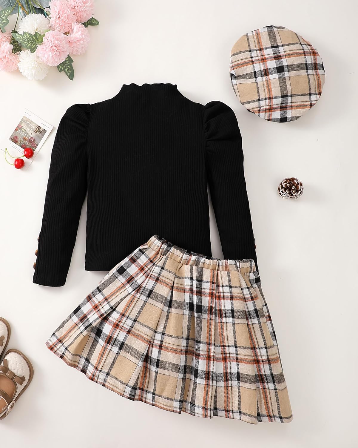 Little Girls Clothes Winter Fall Outfit Casual Long Sleeve Dress Ruffle Shirt Girl Plaid Skirt Set Cute Dresses for Kids - Image 3