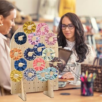 Wooden Pegboard Display Stand with 25 Pcs Dowel Rods, Pegboard Accessories Rack, Keychain Jewelry Display Stand for Vendors, Oval Pegboard Stand for Jewelry, Craft Shows, Necklace Pin, Earrings