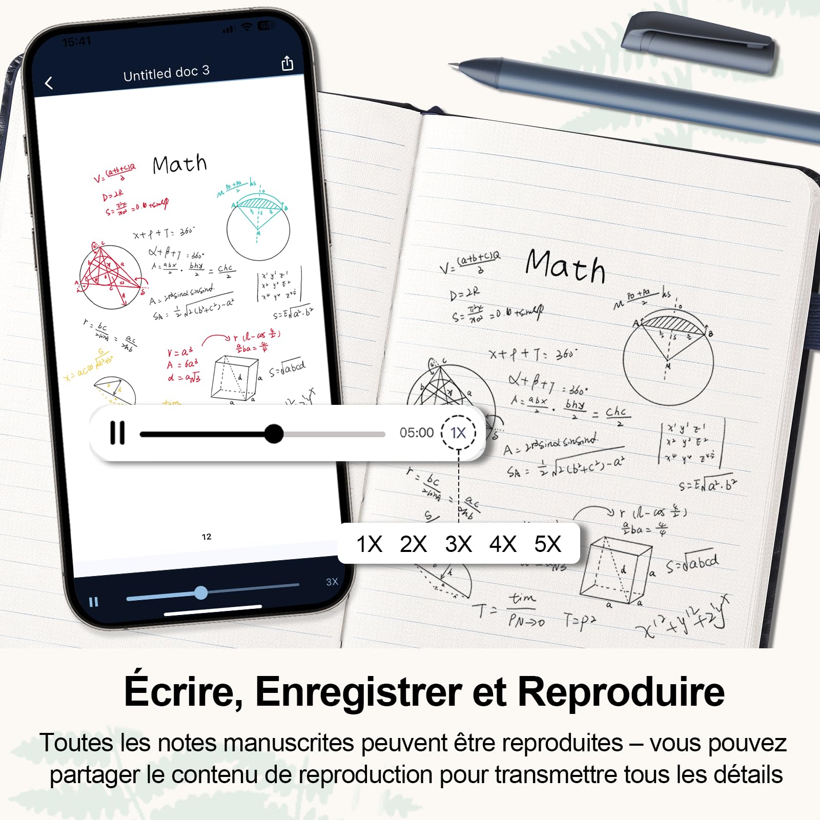 Yuan Smart Writing Set, Carnet Intelligent avec Stylo Connecté Inclus, Smartpen & Carnet Numérique de 188 pages, Tablette de Papier, écrire sur du vrai papier avec traitement numérique (marine)