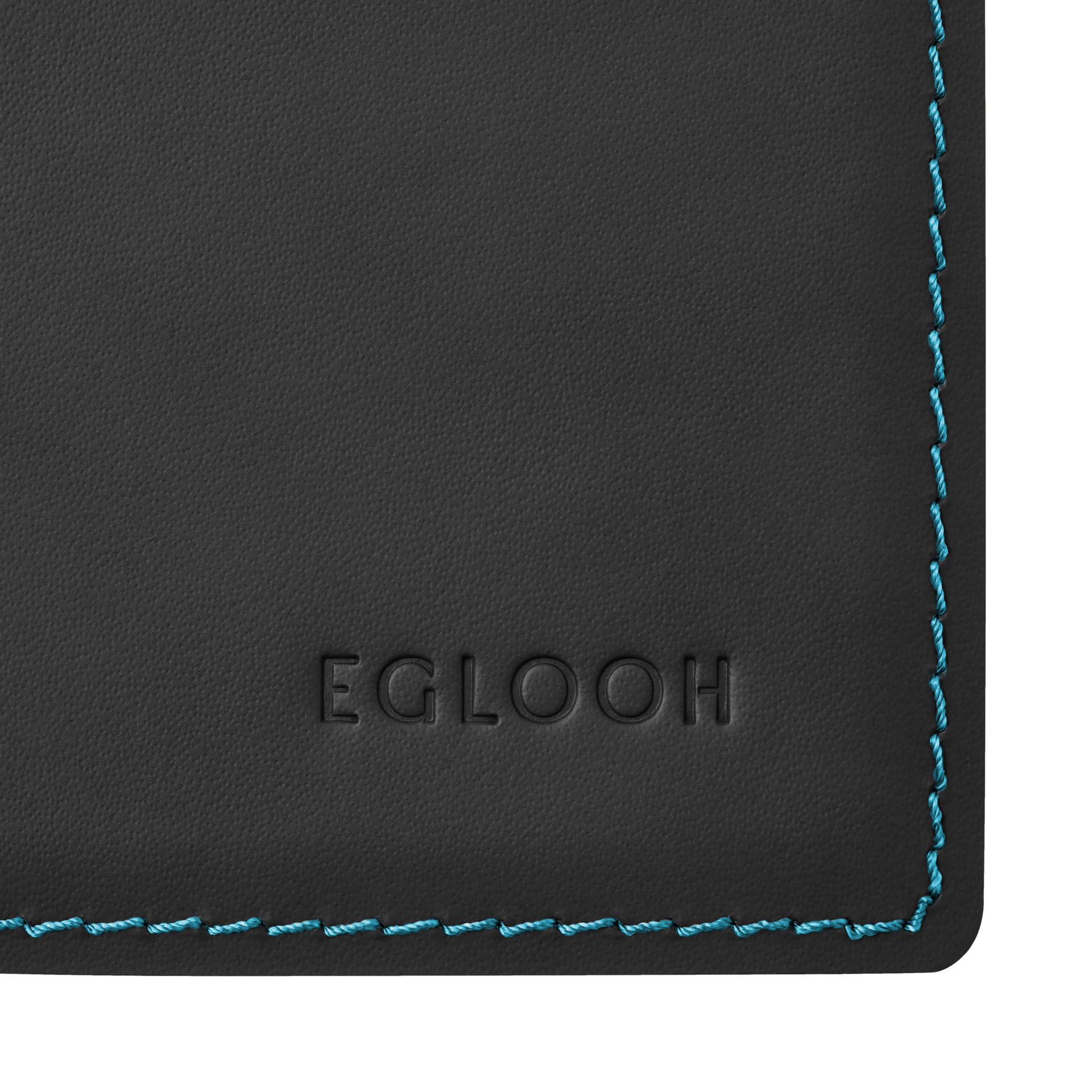 Eglooh - Mercurio Deluxe - podkładka na biurko ze skóry czarna cm 80x50 - eleganckie szwy, niebieska kontrastowa i antypoślizgowa podłoga - Made in Italy
