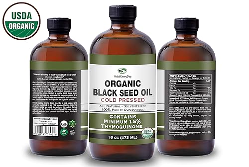 Miniatura 4 de Aceite de semilla negra orgánico  Botella de vidrio prensado en frío certificado por USDA, más de 1.5% timoquinona, 3 veces más de fuerza de comino