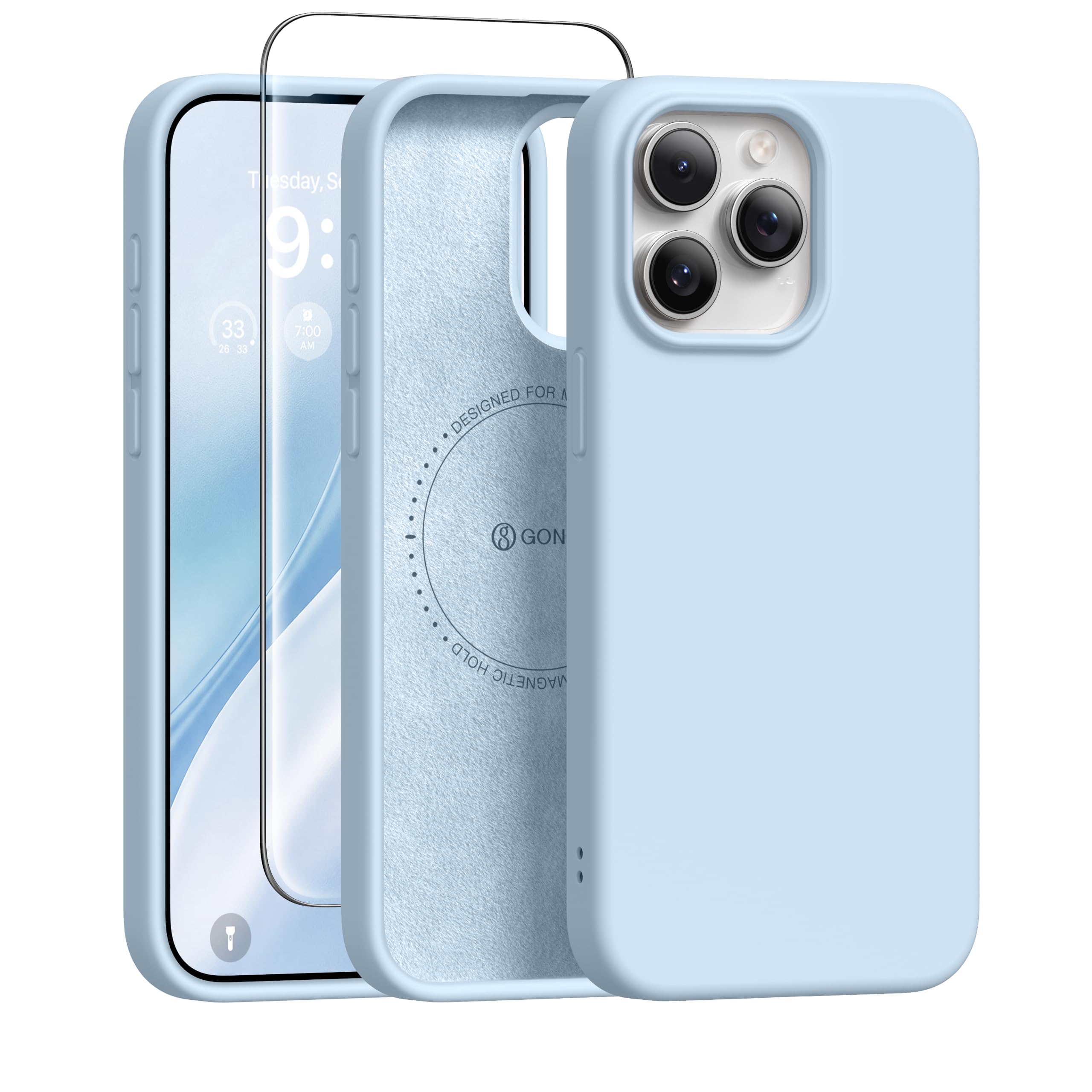 GONEZ Magnetic for iPhone 15 Pro Case, Silicone Cover Blue