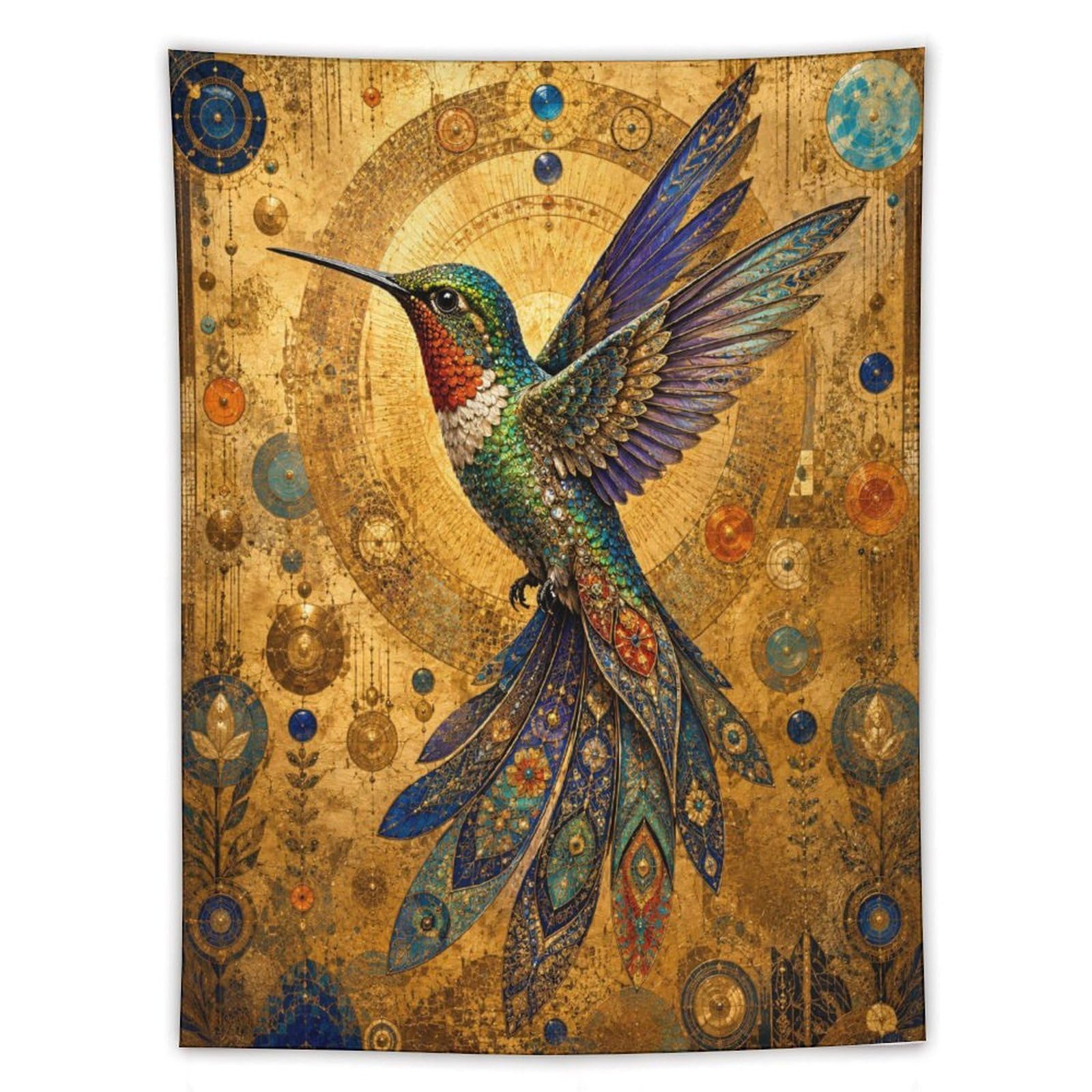 H3B8U2Y5 Golden Mosaic Hummingbird Wall Tapestry, Byzantine Art