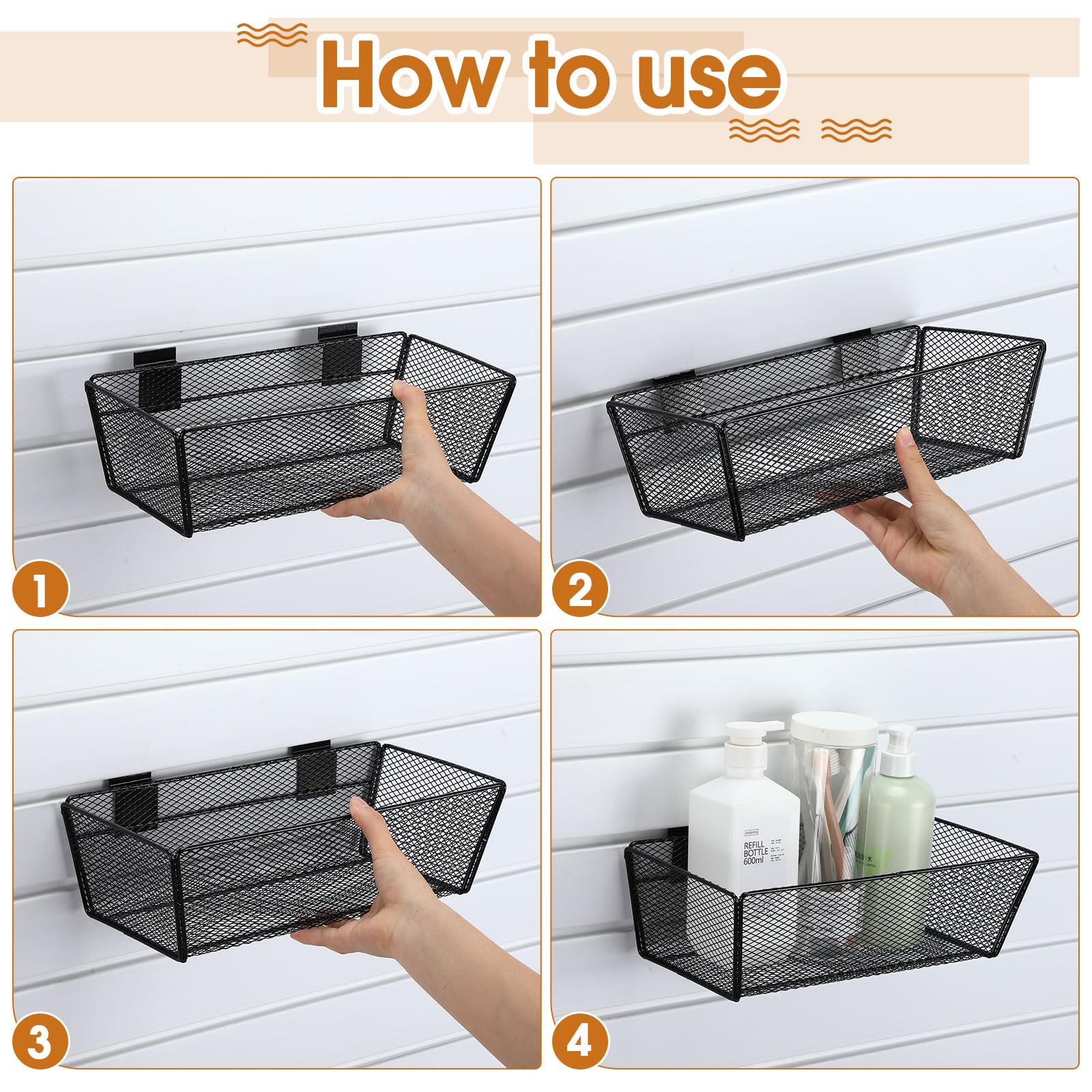 Barydat 4-Pack Slatwall Baskets - 2 Sizes Metal Hanging Wire Baskets For Shop & Garage Storage
