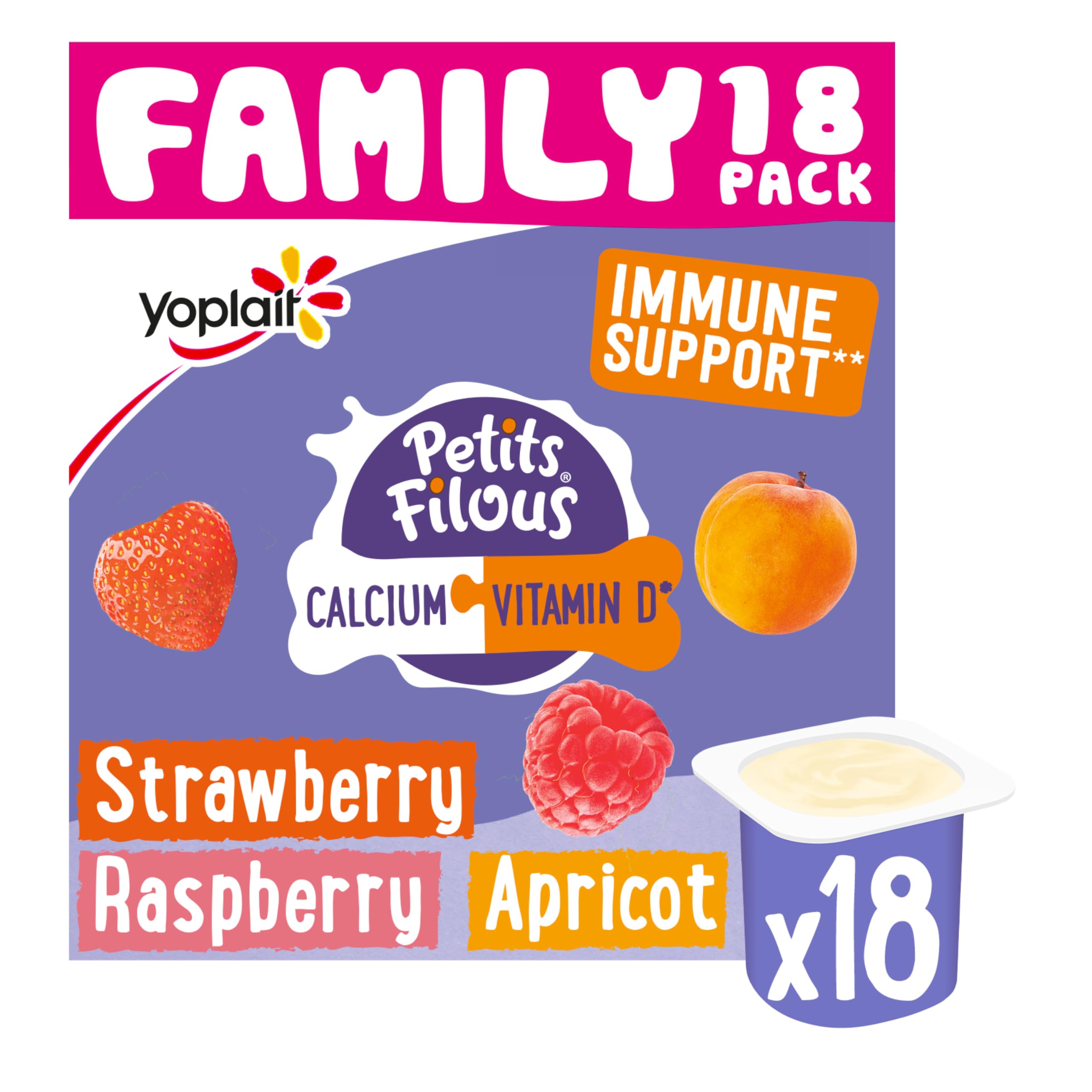 Petits Filous Kids Strawberry, Raspberry & Apricot Yoghurt Pots 18 x 47g
