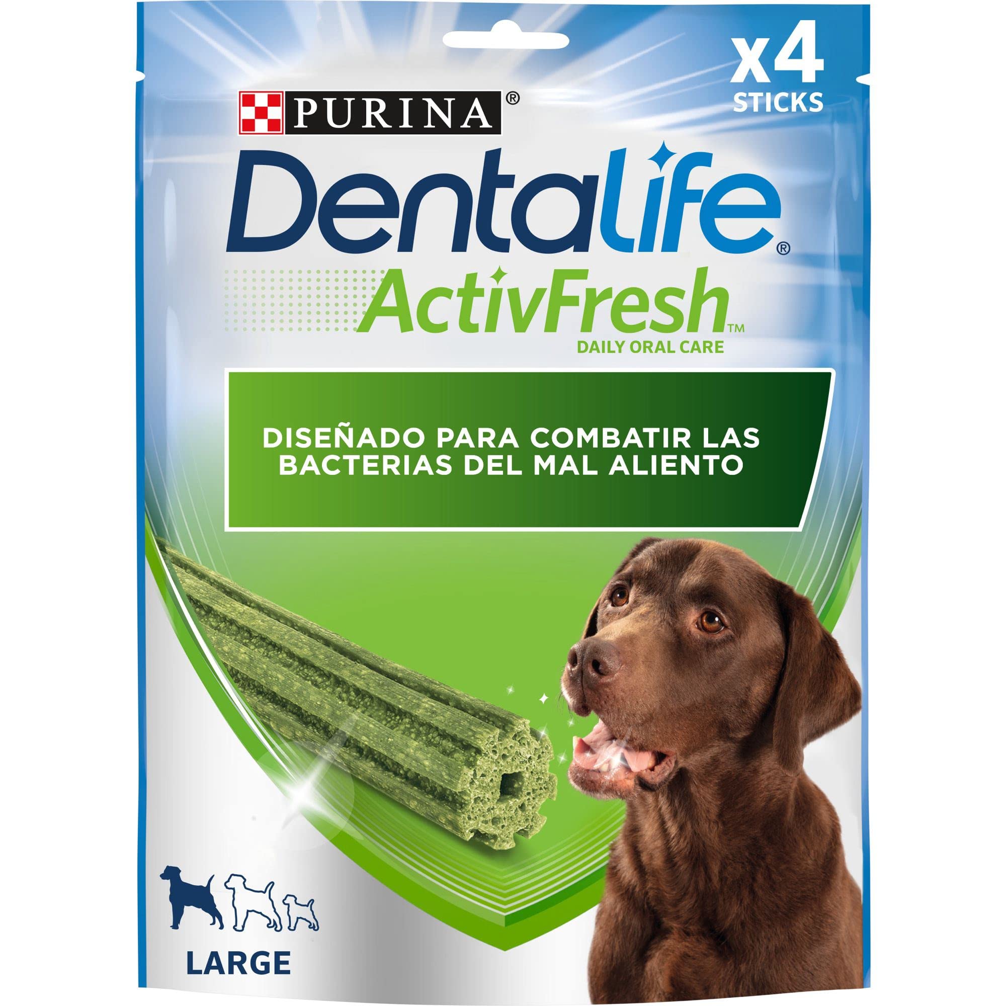 Dentalife Purina Activfresh Large, Snack Dental, mal aliento, premio para perros grandes , 4 sticks x 6 unidades