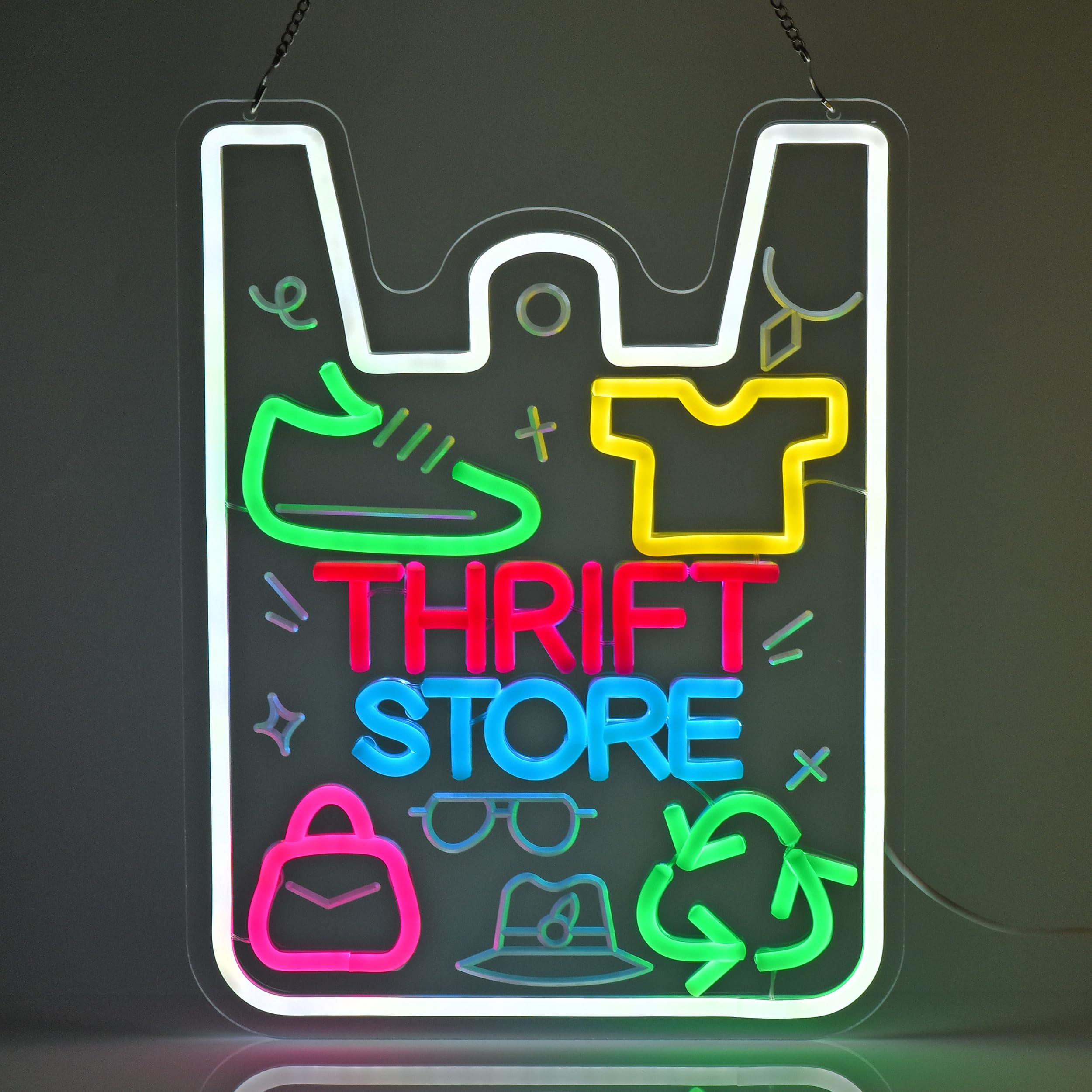 CNBEYOUNG Thrift Store Neonschild, Neonlichter, hängende Wandkunst, Dekoration für Gebrauchtwarenladen, Vintage-Kleidung, Secondhand-Markt, Wohltätigkeitsorganisation, Heimdekoration, USB-betrieben