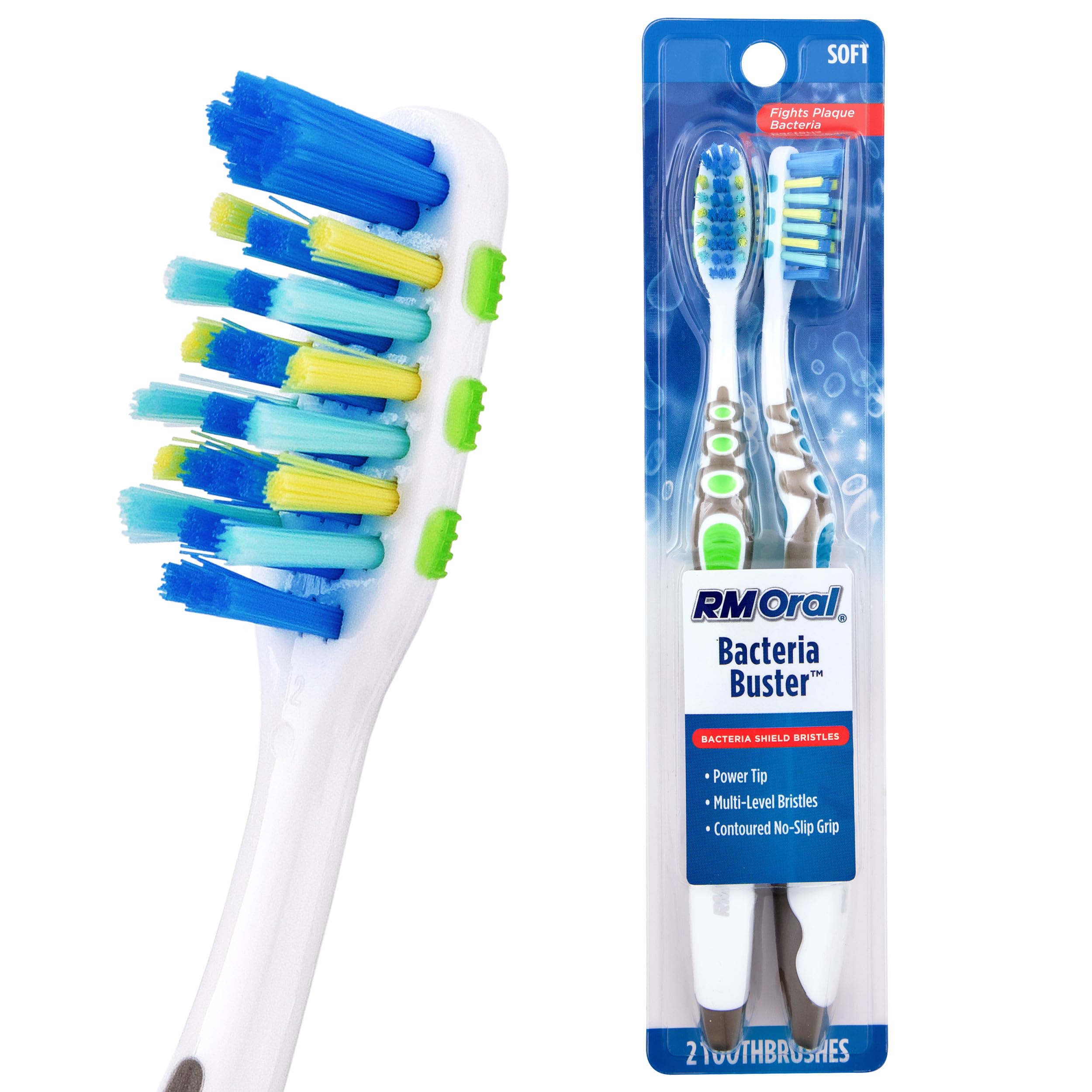 RM Oral Bacteria Buster Soft Toothbrush Antibacterial Multi Level Bristle Design Power Tip for Removing Plaque Tongue Cheek