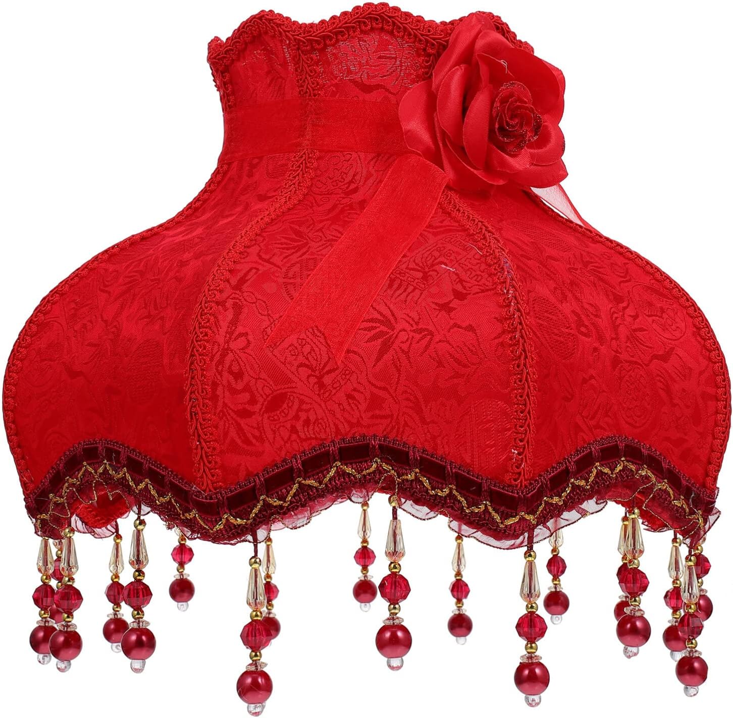 Lurrose European Style Fabric Lampshade E27 Cloth Lace Lamp Shade with Beads Vintage Chandelier Lamp Shades for Table Wall Lamp Living Room, Red Lurrose European Style Fabric Lampshade E27 Cloth Lace Lamp Shade with Beads Vintage Chandelier Lamp Shades for Table Wall Lamp Living Room, Red