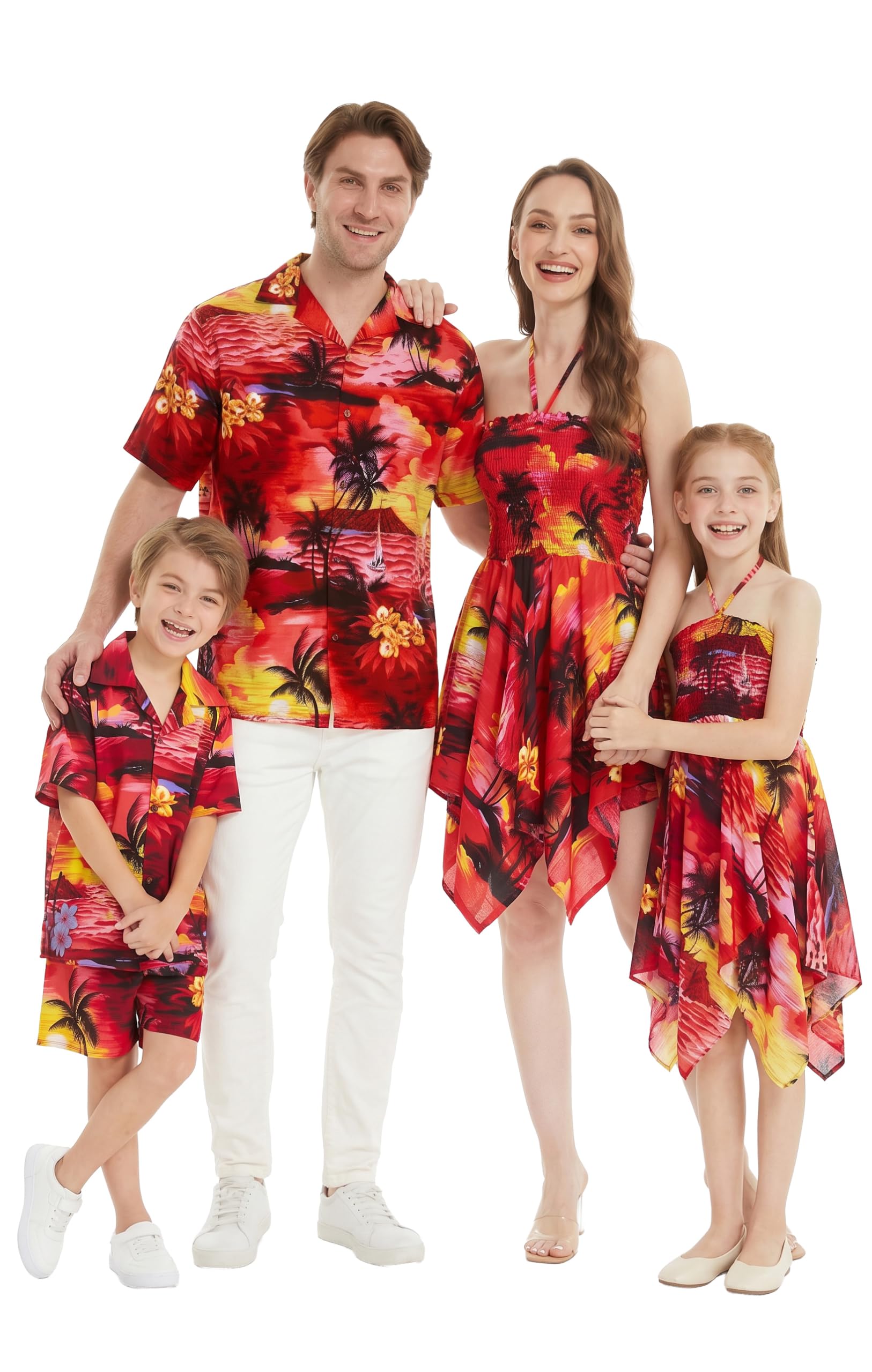 Hawaii Hangover Family Matching Hawaiian Clothes, Sunset Red
