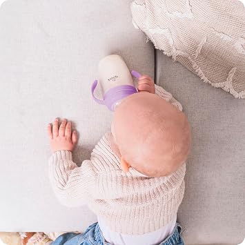 Quark BuubiBottle Sip Toddler Sippy Cup with Handles & Straw Transition Sippy Cups for Baby - Easy-Clean Wide Mouth Opening, Dishwasher Safe - BPA-Free, PVC-Free, Toxin-Free - 8 Oz, Purple