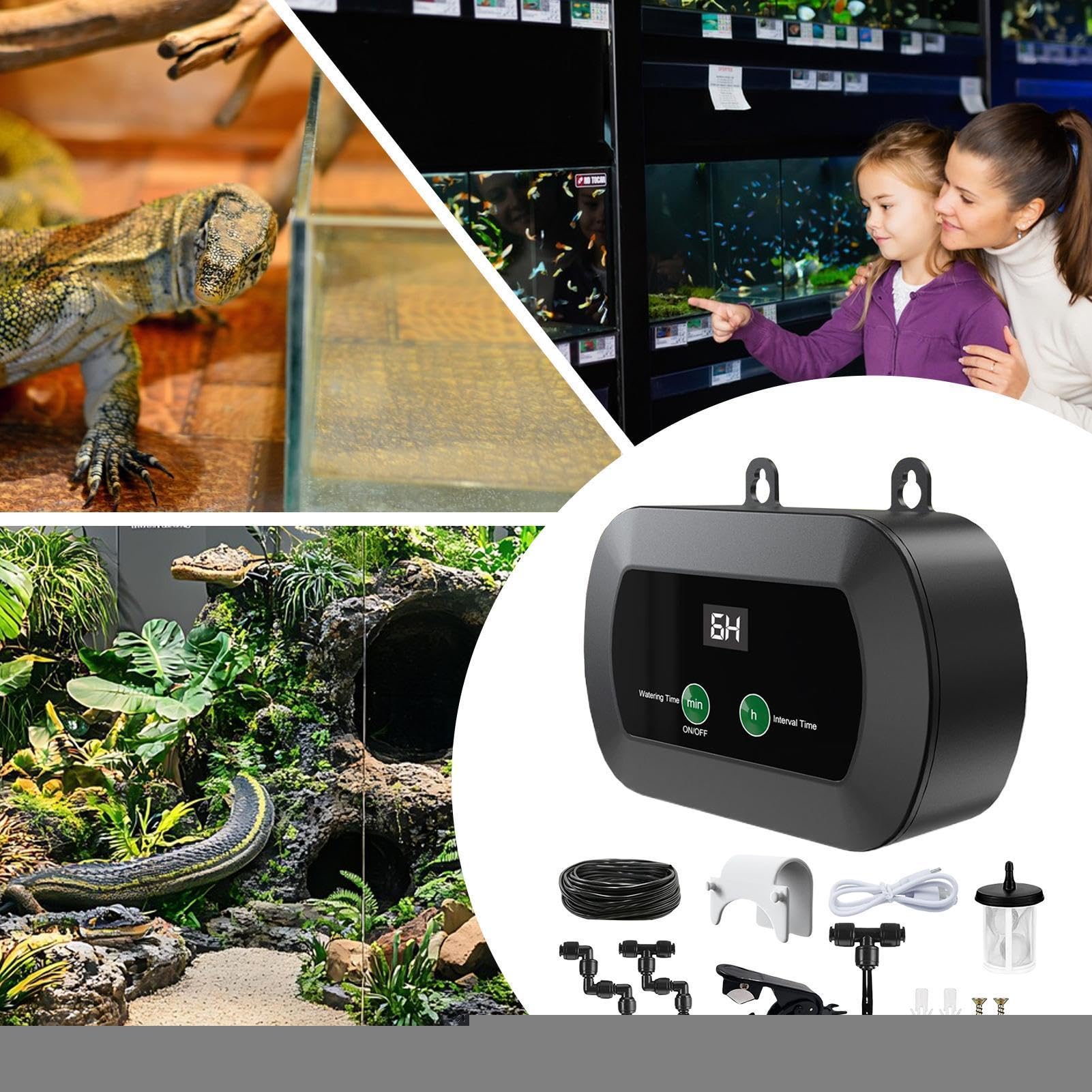 Umidificatore per Rettili Nebulizzatore Con Ugello Regolabile A 360 Gradi | Timer Automatico per Nebulizzatore Rettili Per Terrari, Paguri, Camaleonti, Lucertole, , Rane, Anfibi e Habitat