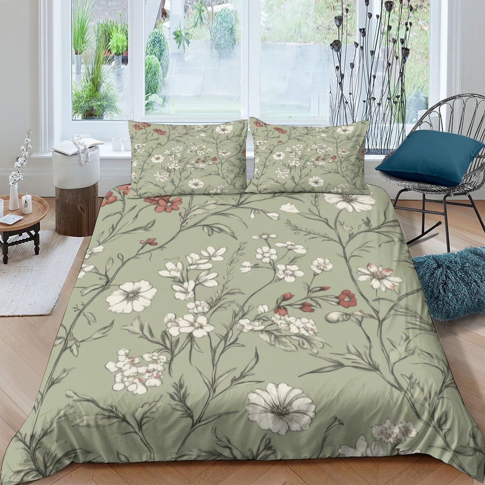 Ctjqhvkz Style-6 3D Printed Botanical Floral Fitted Sheet Microfiber Soft Green Nature Blossom Bed Cover Bedroom Dorm Decor Single（135X200cm）
