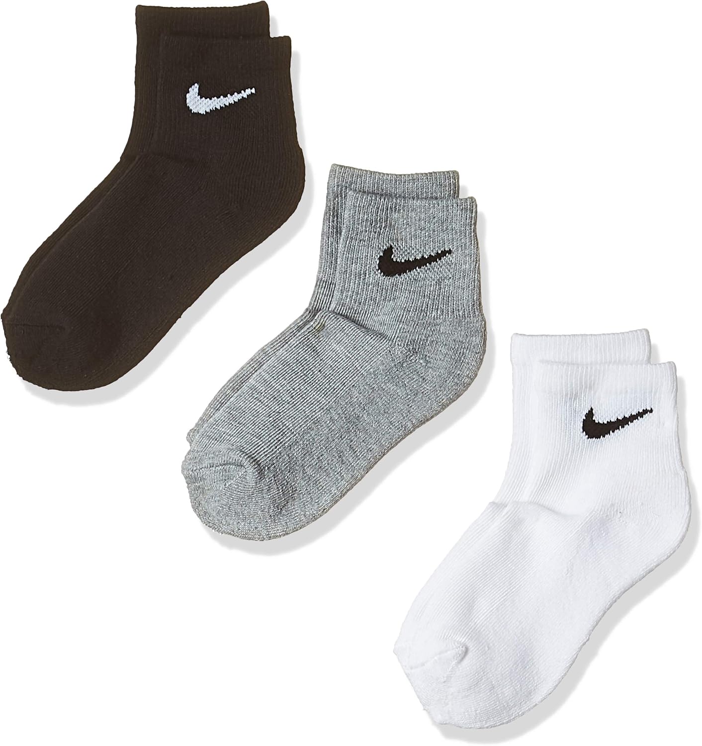 Nike Cushioned Socks Little Kid's 3-Pairs Grey Asst Ankle Sz: 5-7 Fits 10C-3Y