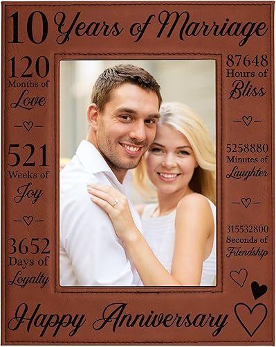 CEDAR CRATE MARKET Marco de fotos de 10 aniversario de boda, aniversario de 10 años, 10 años de matrimonio, marco de fotos de piel sintética