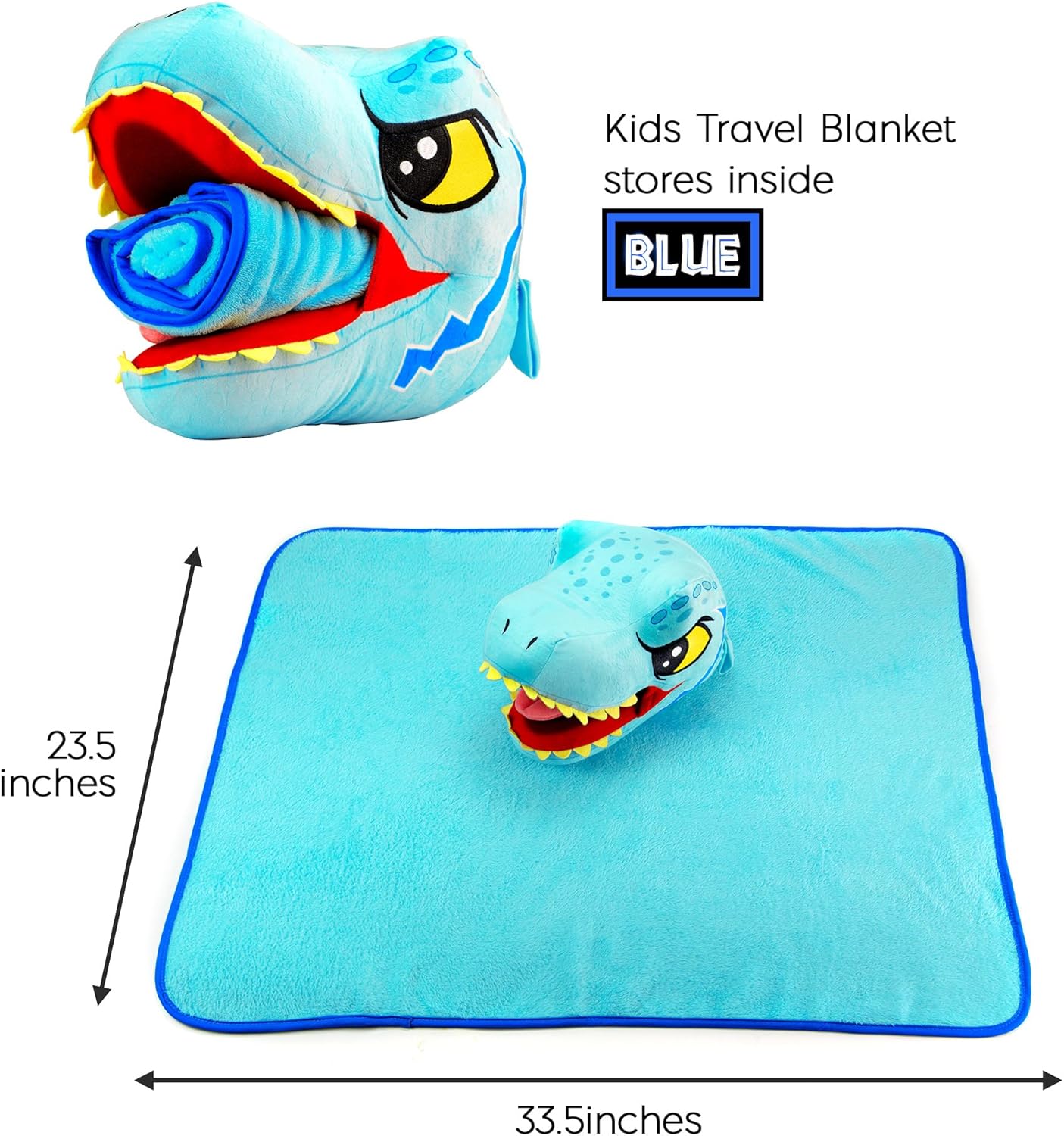 Jurassic World Dinosaur Head Armrest Buddy Stuffed Plush Traveling Toy with Blanket 13” - Kids Ultimate Travel Pillow Companion Set (Blue Raptor)