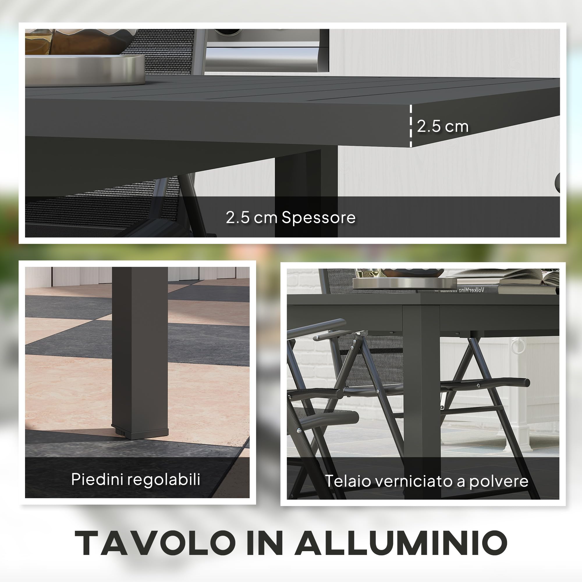 Outsunny Tavolo da Giardino Allungabile per 6-8 Persone da 160/220x90x73 cm, Tavola da Pranzo Estensibile Rettangolare con Piano a Doghe in Alluminio, Per Patio, Balcone, Terrazzo ed Esterno, Grigio