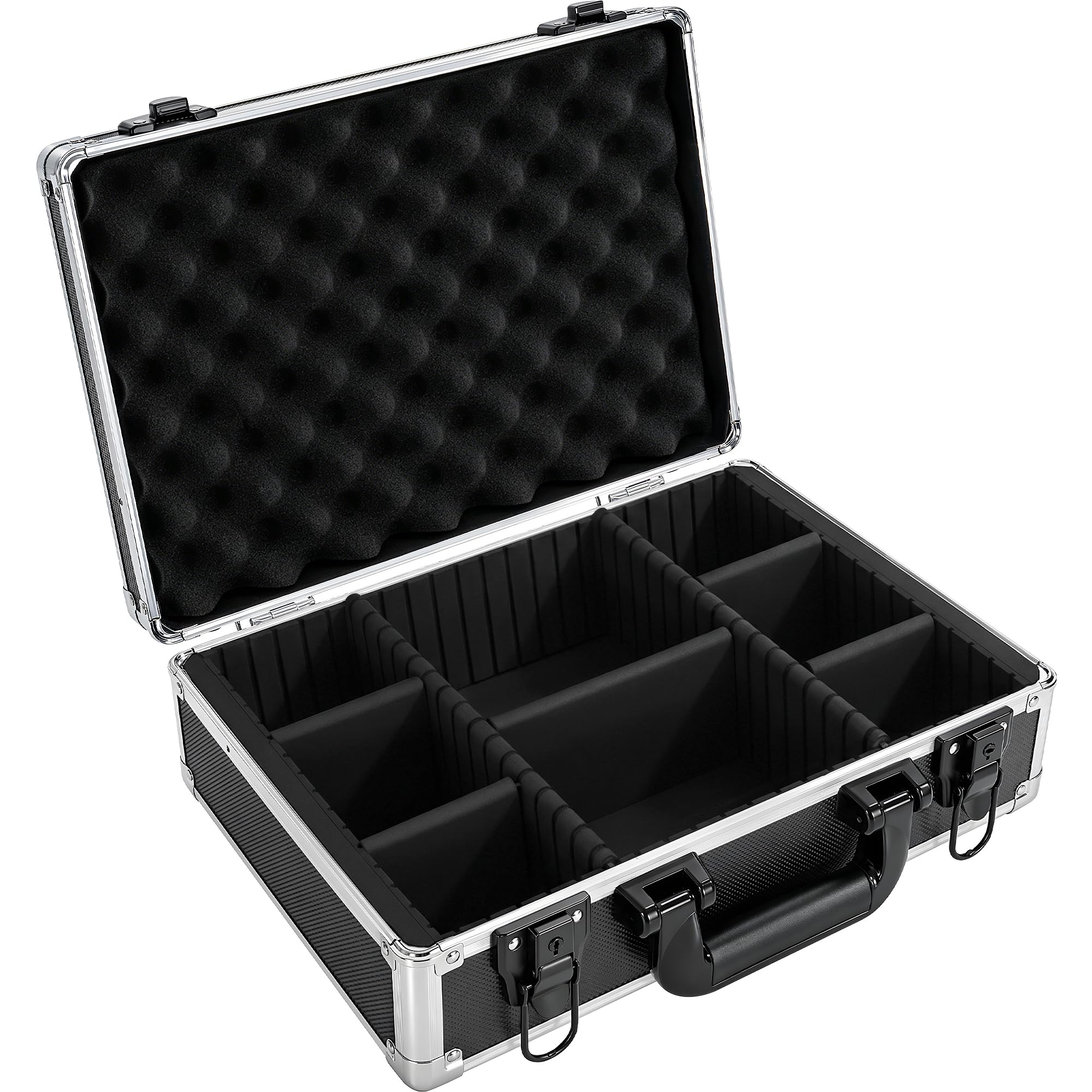 Aluminum Storage Case with Adjustable Dividers, Multi-Function Lockable Storage Carrying Case for Graded Card, Barber Tools, Makeup Tools, etc (Medium)