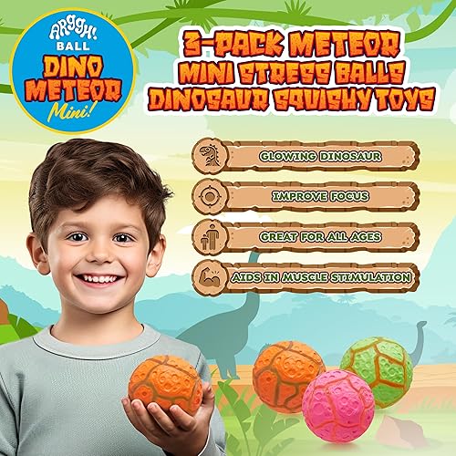 Miniatura 3 de Power Your Fun Arggh - Minilotas antiestrés de meteorito para niños y adultos, paquete de 3 unidades, bolas sensoriales con dinosaurio, bola blanda,
