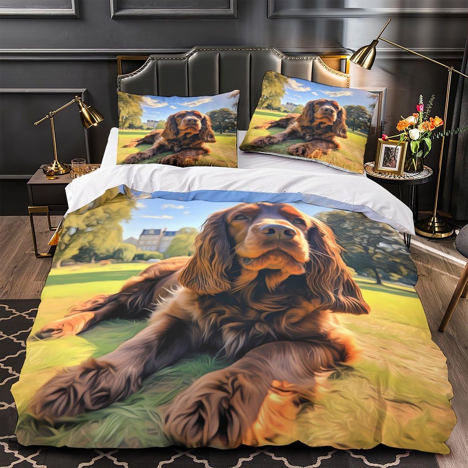 Parure de lit Cocker Spaniel 135x200 microfiltre pour chambre d'enfant