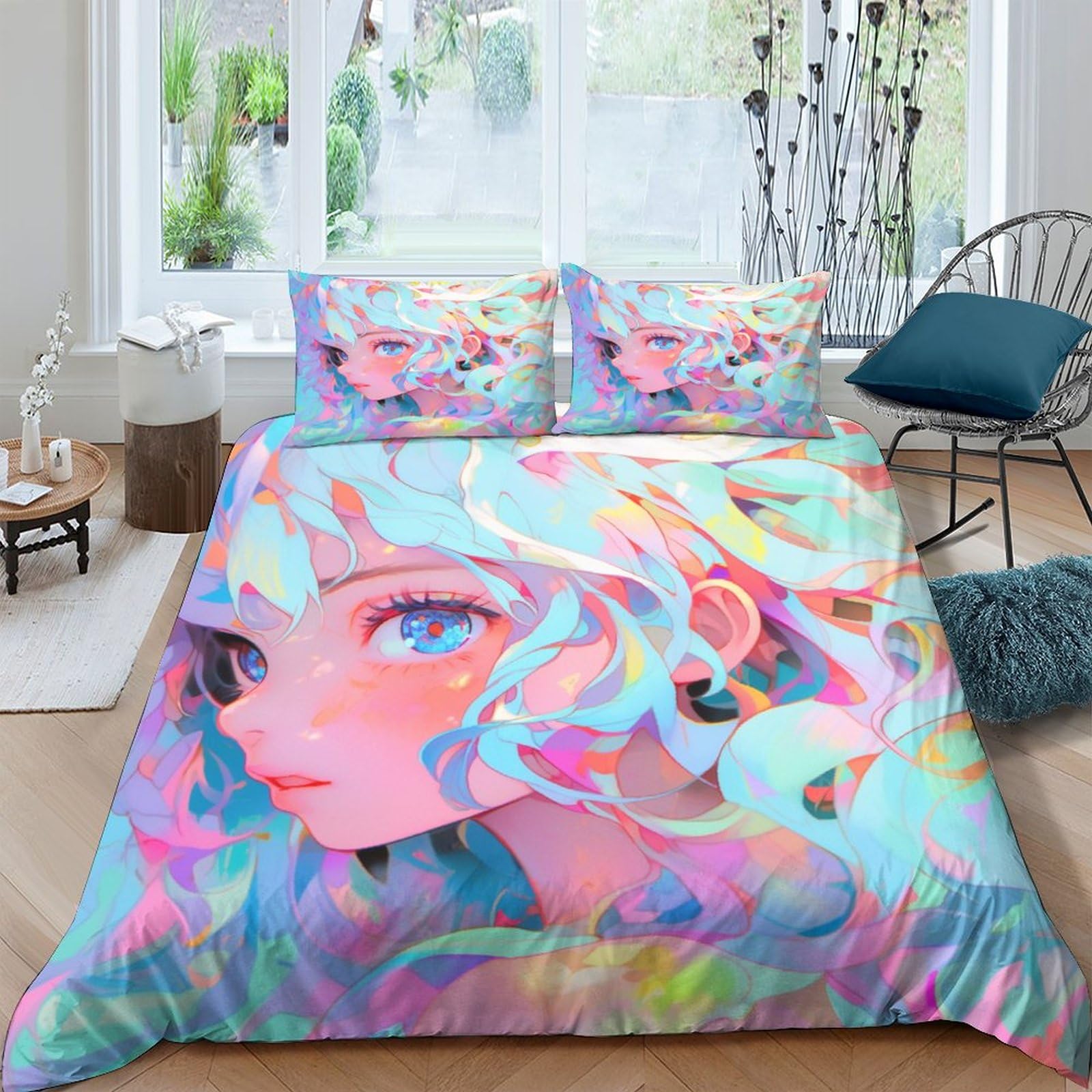 Parure de lit anime girl housse 3D anti-plis avec fermeture éclair