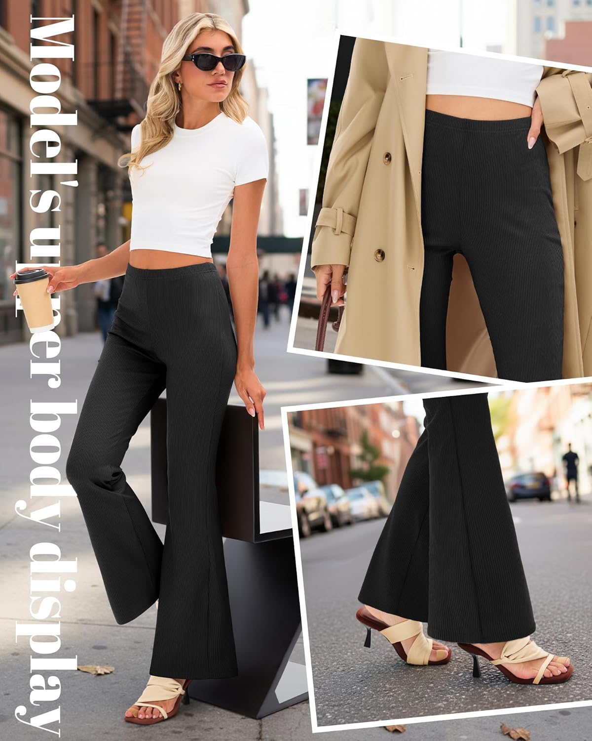 3 Pack Women's Ribbed Flare Yoga Pants High Waist Flare Leggings Casual Bell Bottoms Workout Soft Bootcut Leggings - Image 4