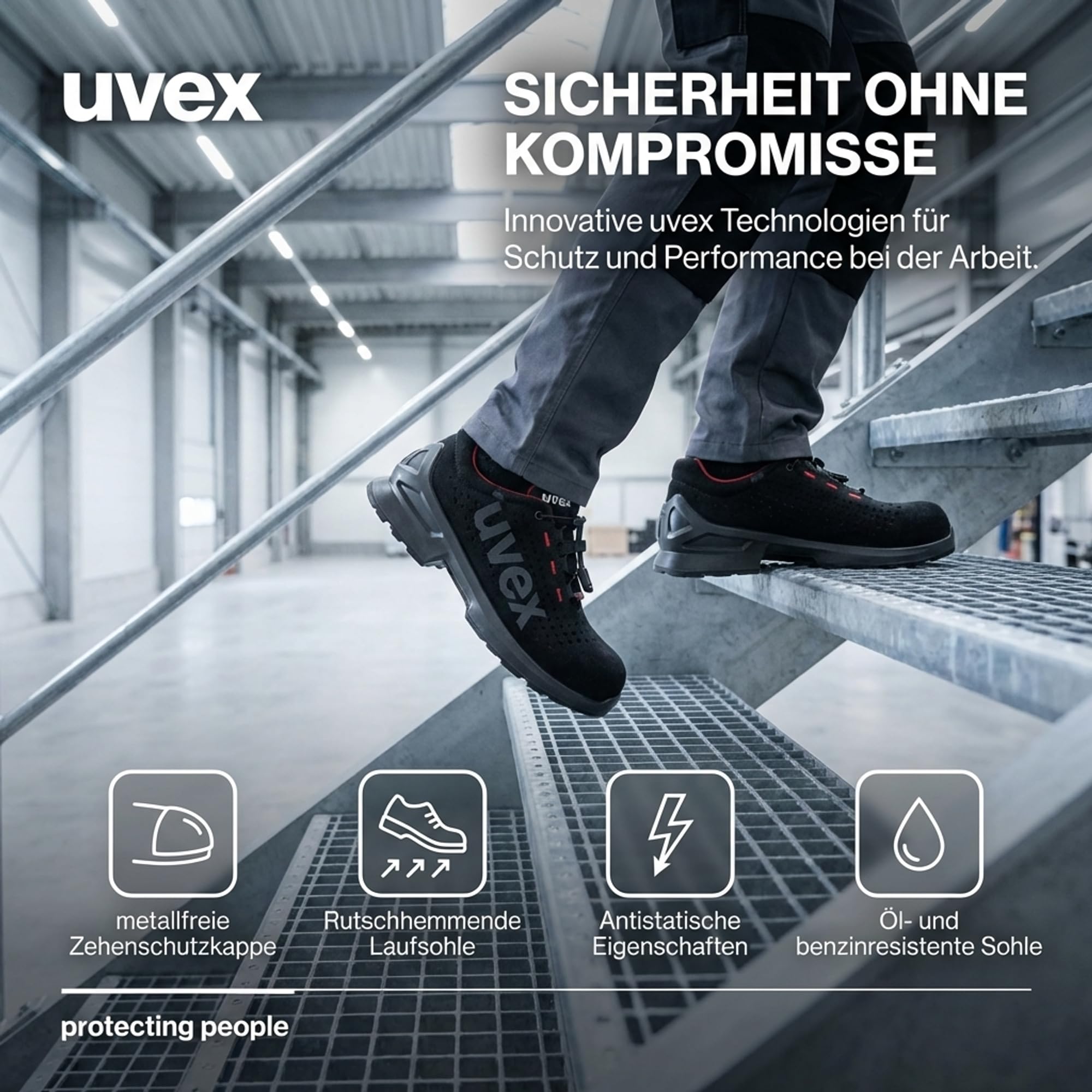 Uvex 1 Duo S1 gelochter Halbschuh - Sicherheitsschuh für leichte Bereiche - sportlich, leicht & flexibel