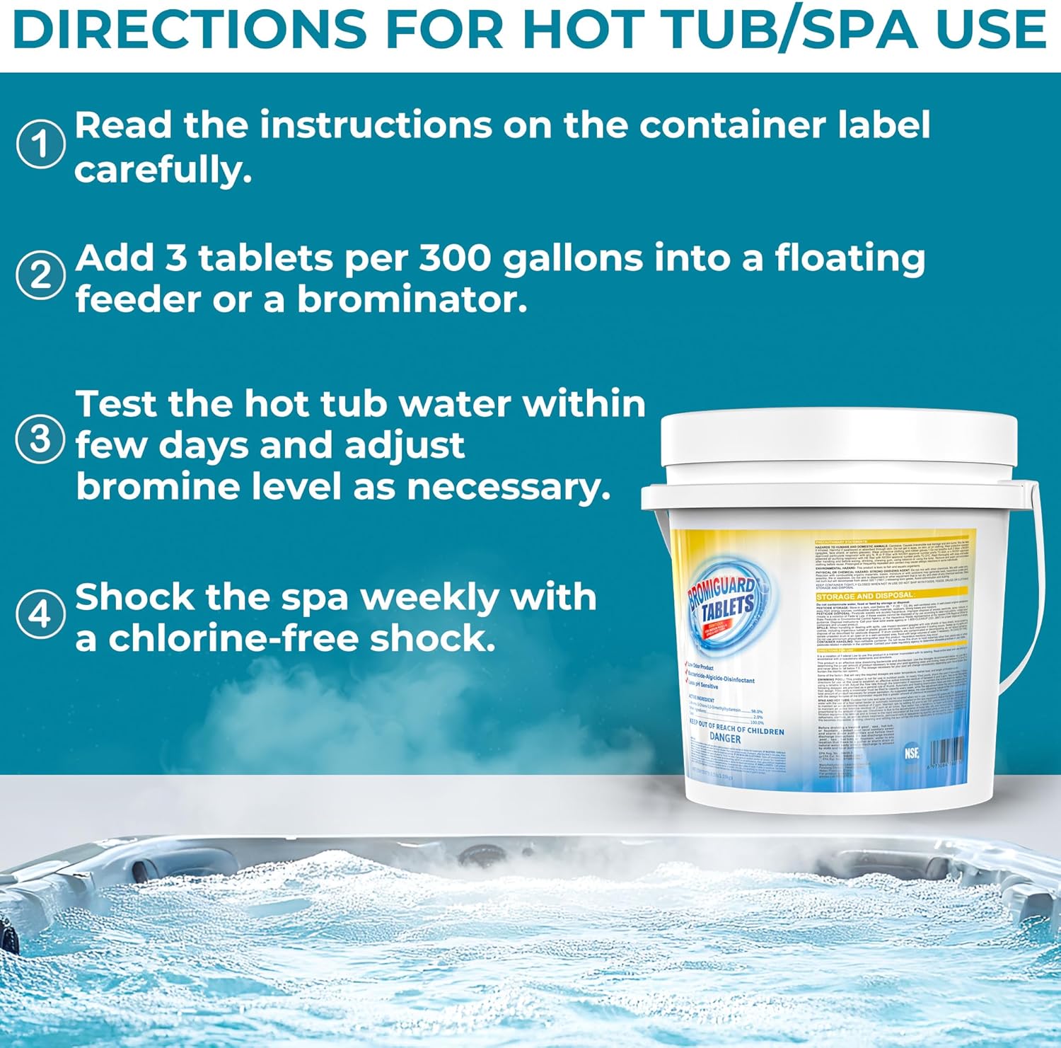 1 Inch Bromine Tablets | Brominating Chemical Sanitizer for Spas, Hot Tubs or Indoor Pools - Low Odor, Less Irritation, Pre-Stabilized, Long-Lasting, Chlorine Alternative - 3.5 lbs