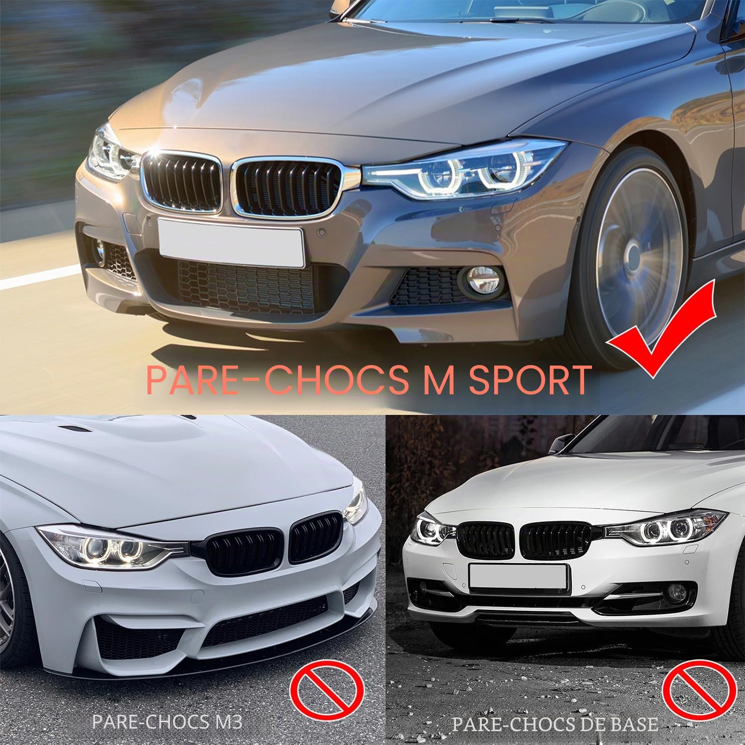 Séparateur de pare-chocs avant Lame de Spoiler Compatible avec BMW Série 3 2012-2018 F30 F31 M Sport M-Tech, Noir Brillant