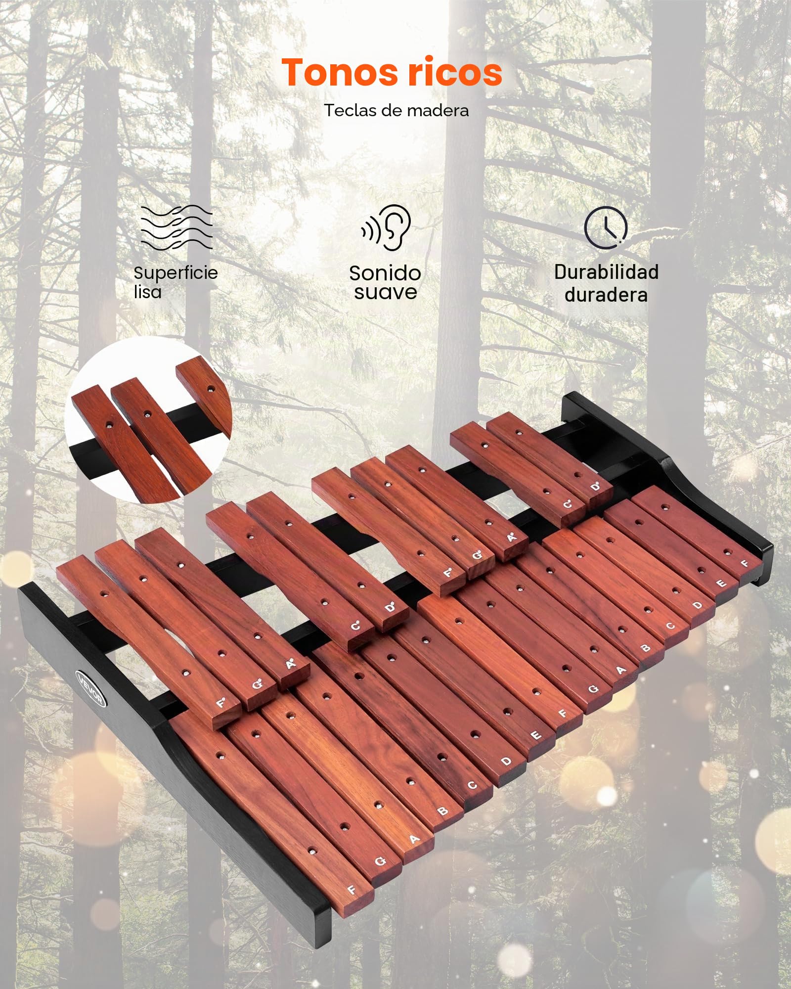 VEVOR Xilófono Glockenspiel 25 Notas, Instrumento de Percusión Profesional de Madera, con 4 Mazos y Bolsa de Transporte, para Aprender Música, Practicar e Interpretar Canciones Pop, Amplio Rango