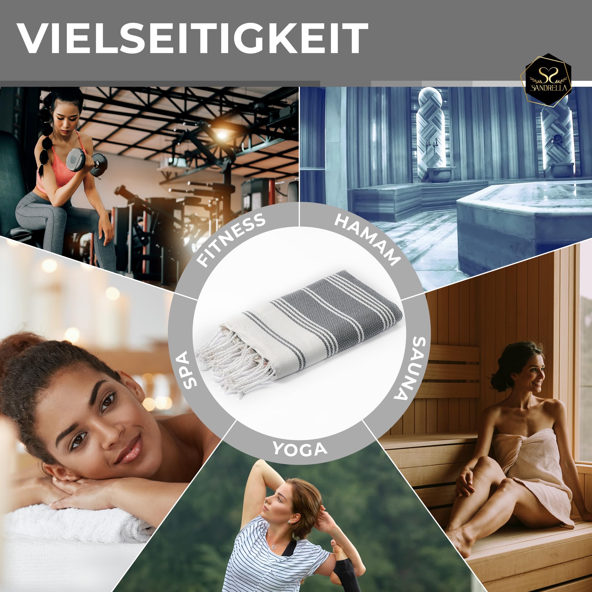 2er Set Hamamtuch aus 100% recycelter Baumwolle Oeko-Tex tunesisches Strandtuch Sauna Damen & Herren 100x200cm schnelltrocknend I grau – dunkelgrau