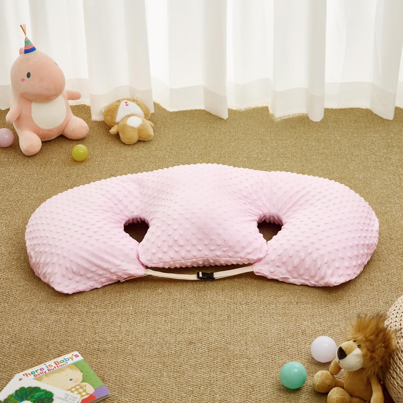 Qianderer Cuscino multifunzionale per allattamento gemelli, cuscino per allattamento per donne incinte, lavabile in lavatrice, in tessuto di cotone, cuscino di supporto doppio, 20 cm (rosa, 20 cm)