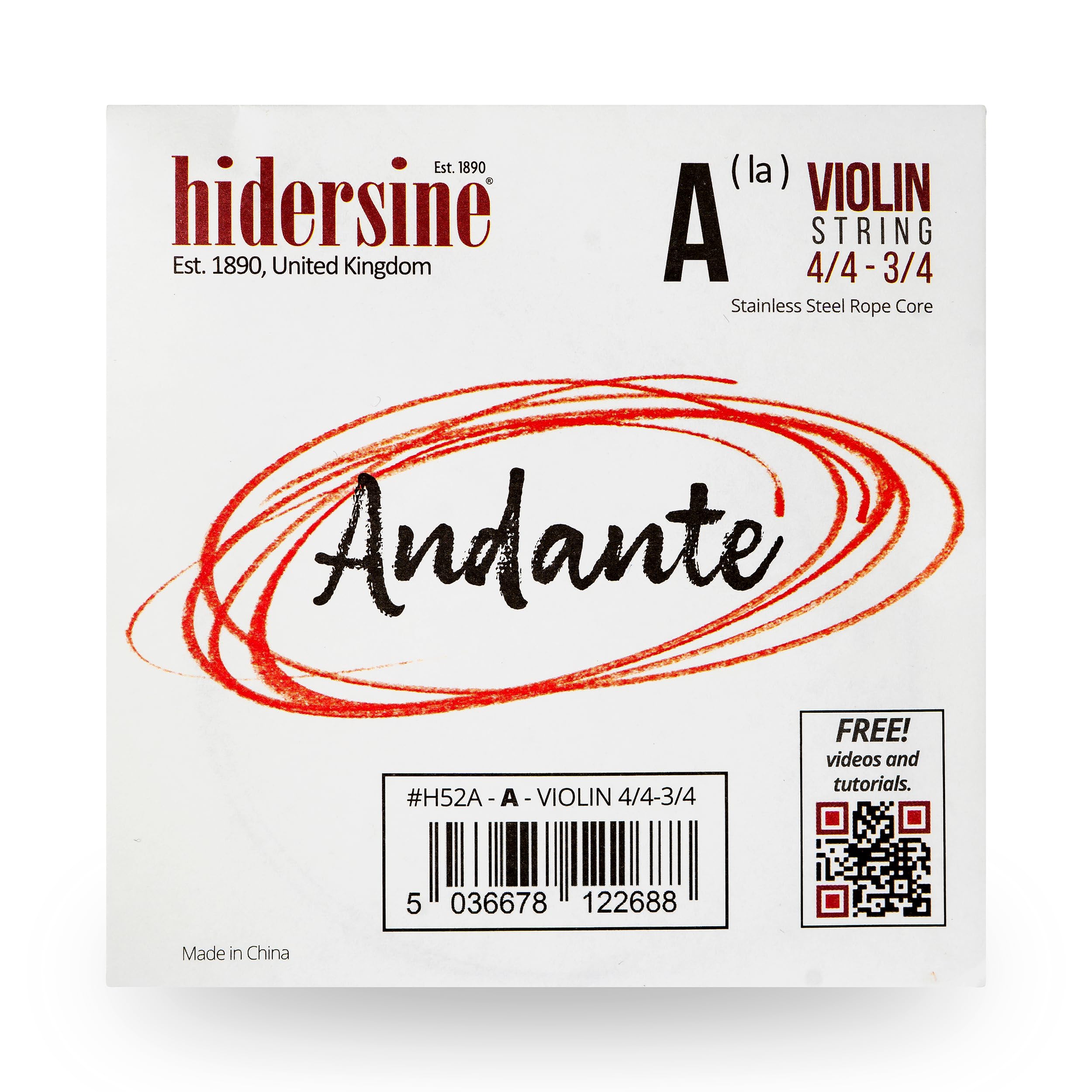 Hidersine Andante SINGLE A String for Violin 4/4 to 3/4 size. Steel Rope Core string feels easy to play. Great tone and great value. Perfect for Students with full sized and three quarter violins