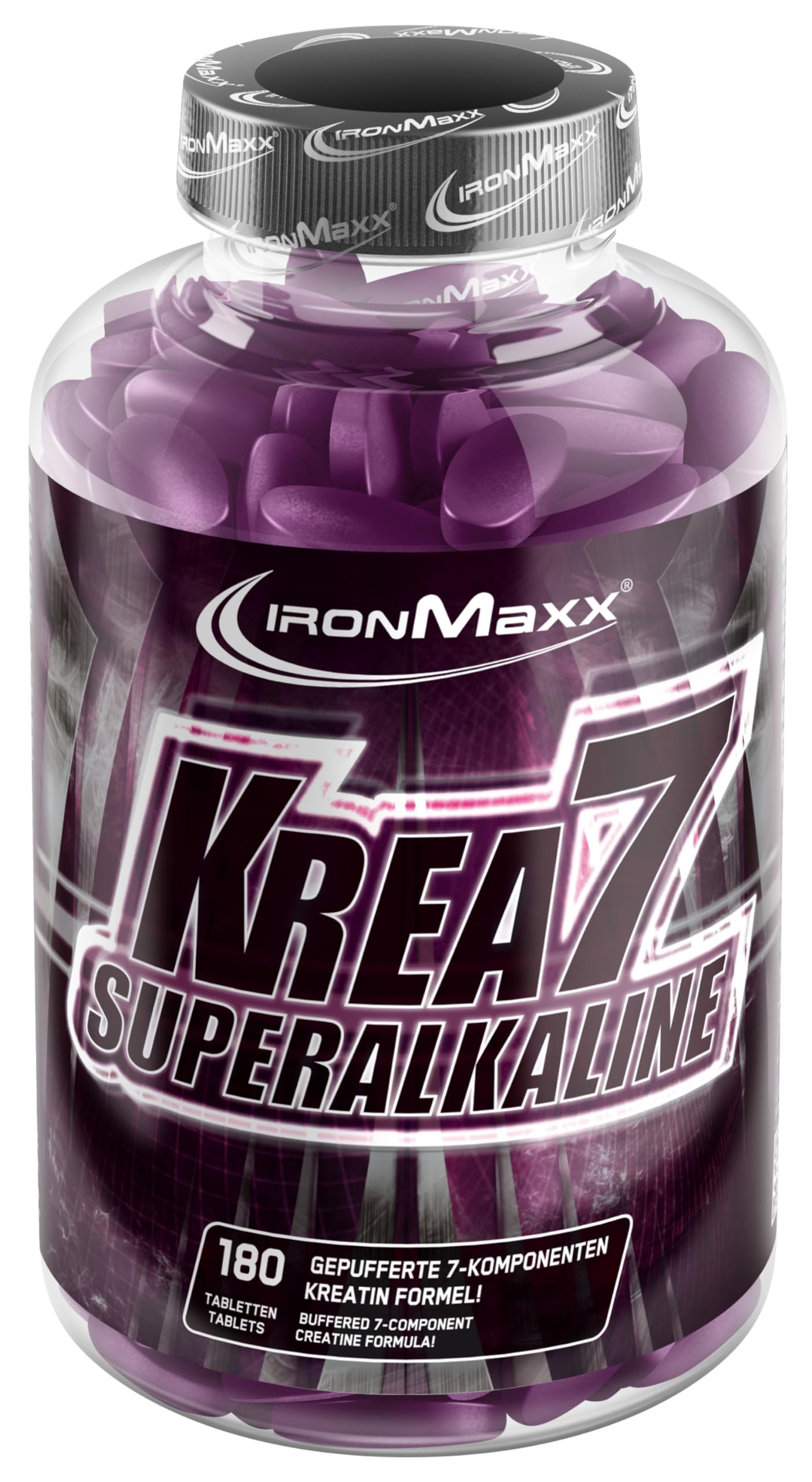 IronMaxx Krea7 Superalkaline Kreatin Tabletten 180 Stk. - 1590mg Kreatin pro Tablette, Mit hochdosierter 7-Komponenten-Formel, Kreatin vegan & zuckerfrei